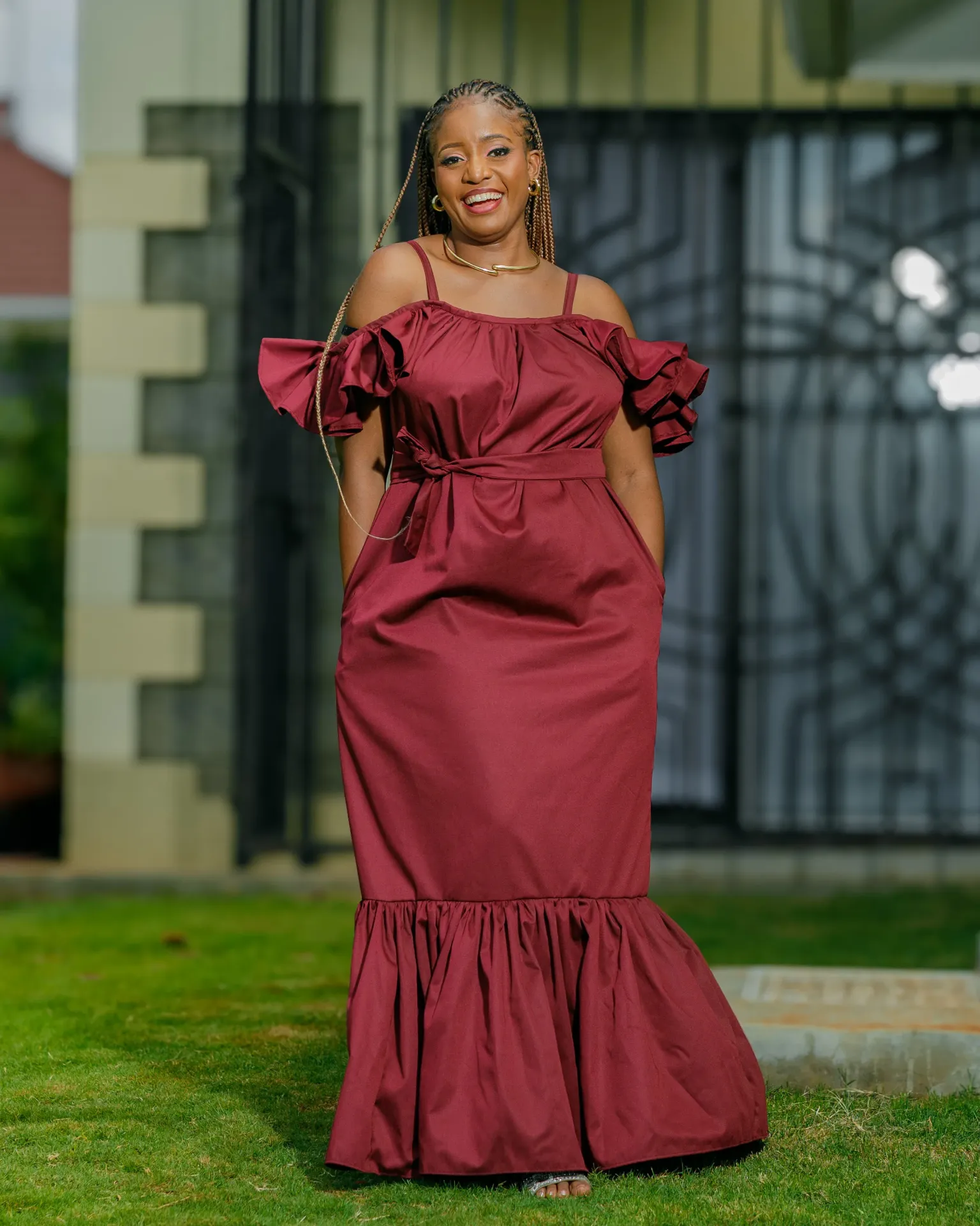 Kivaku Cotton Maxi Dress - Burgundy