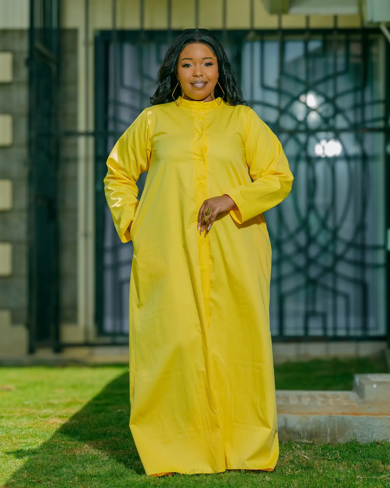 Katheuni Cotton Shirt Dress - Yellow