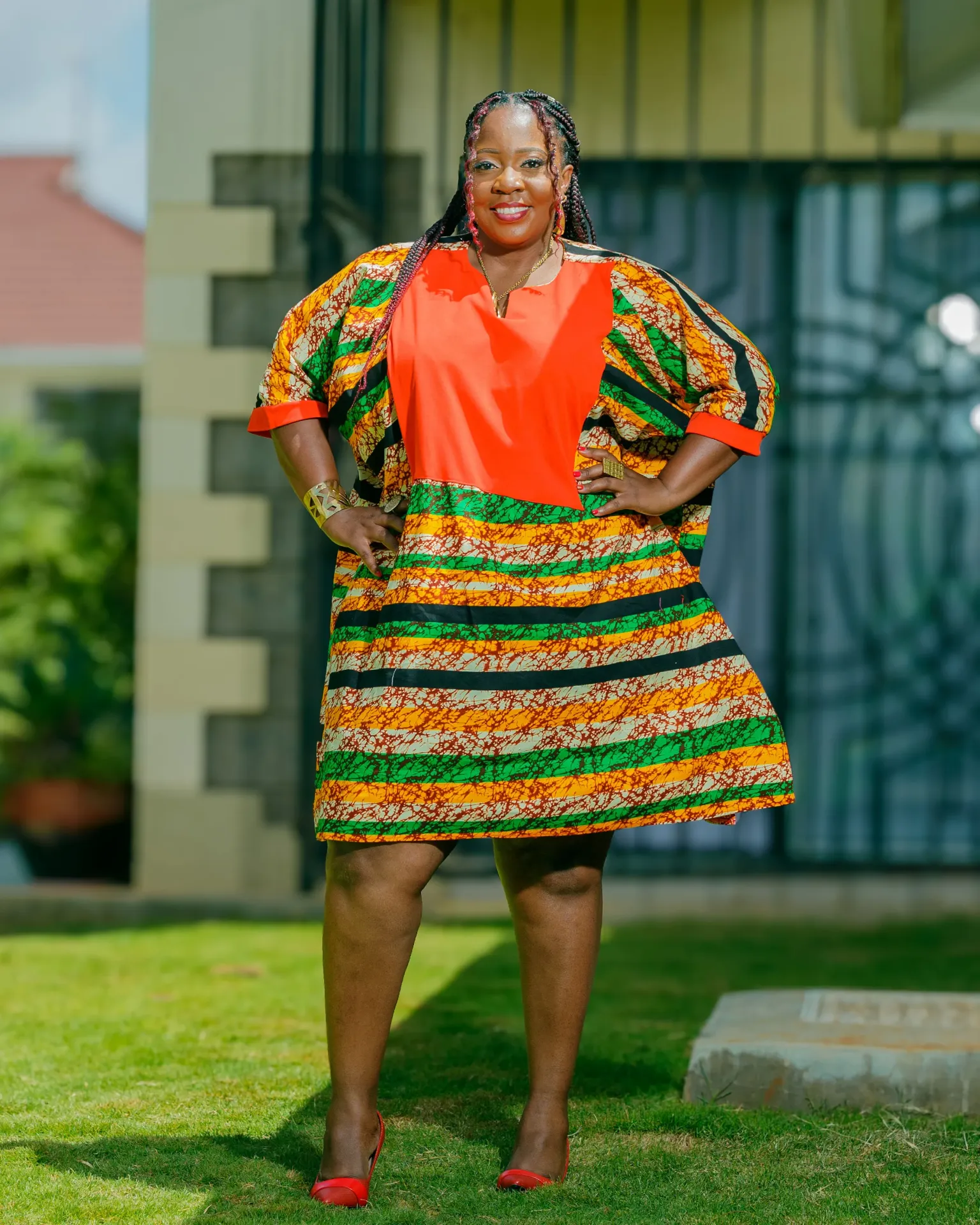 Olepolos Ankara Knee Dress - Orange