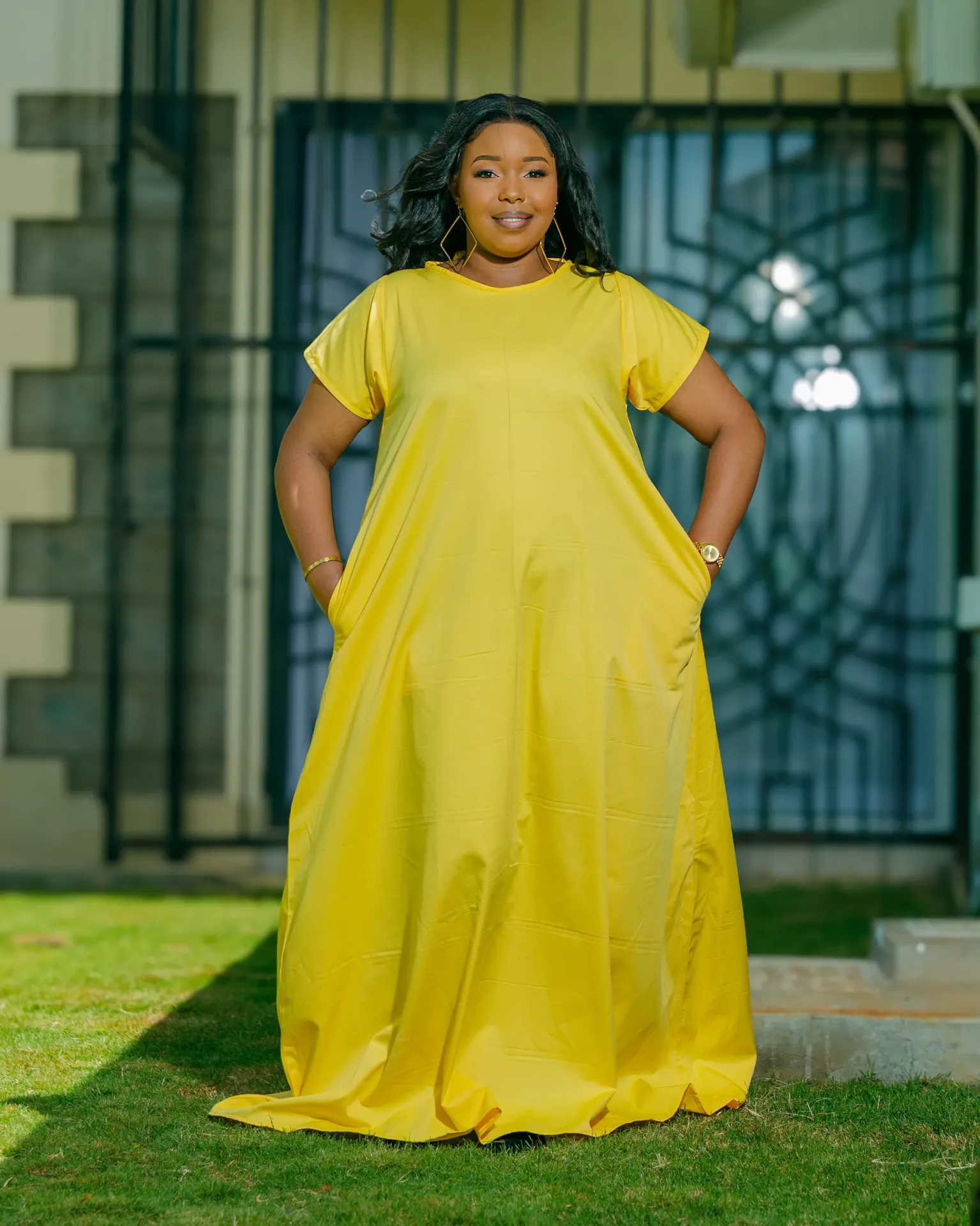 [Yellow] Kitulini Cotton Maxi Dress - Yellow (2XS)