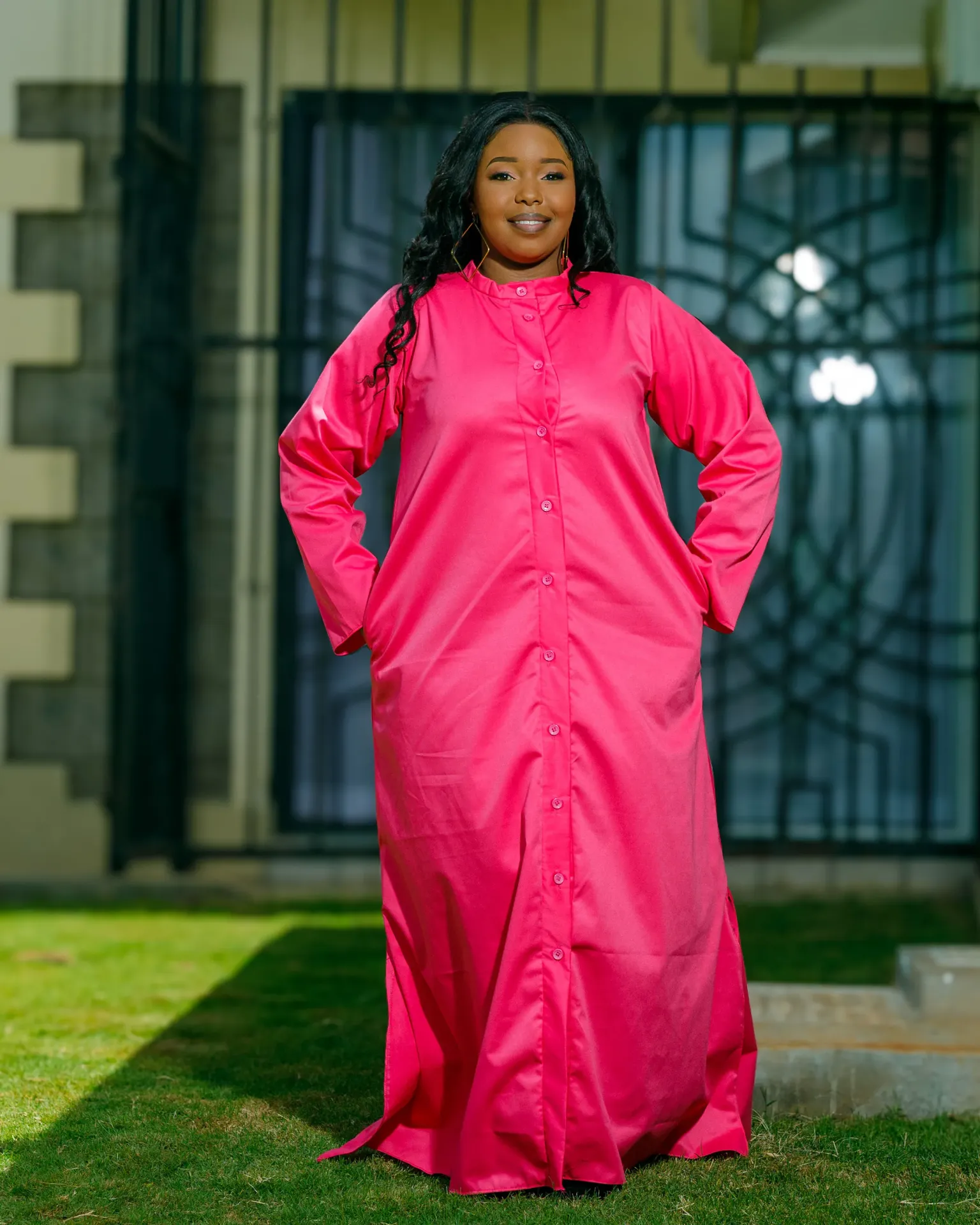 [Hot Pink] Katheuni Cotton Shirt Dress - Hot Pink (2XS)