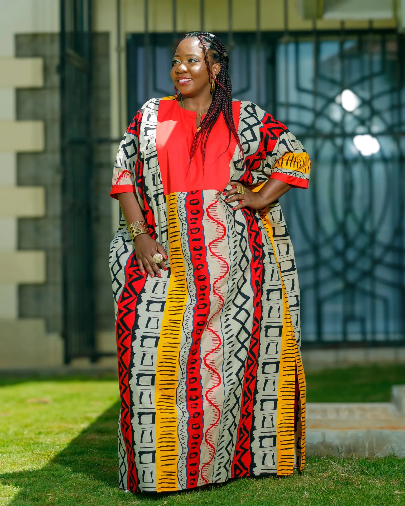 [Red] Olepolos Ankara Maxi Dress - Red (2XS)