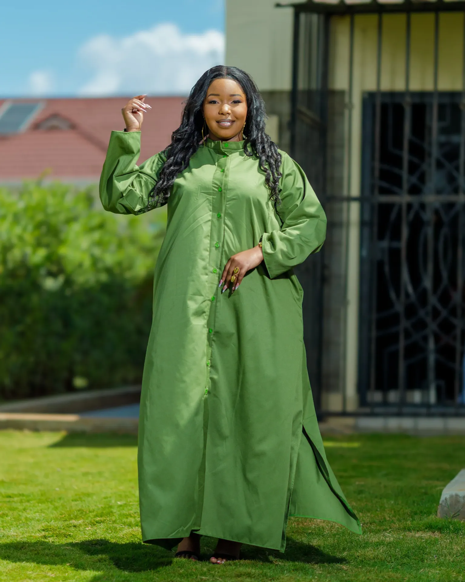 [Jungle Green] Katheuni Cotton Shirt Dress - Jungle Green (2XS)