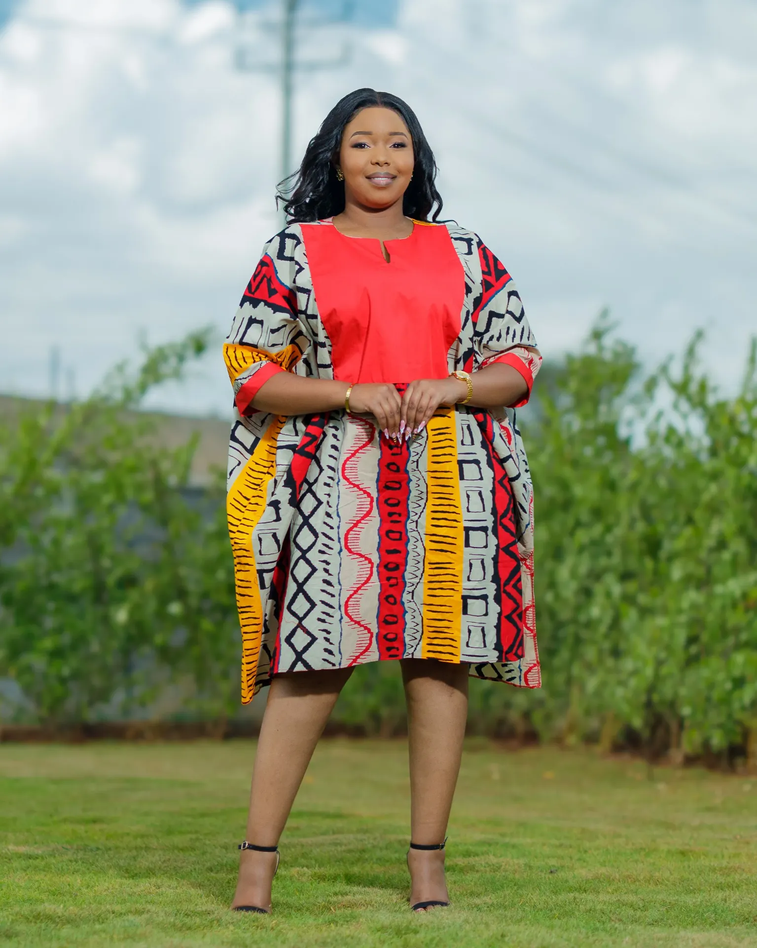 Olepolos Ankara Knee Dress - Red