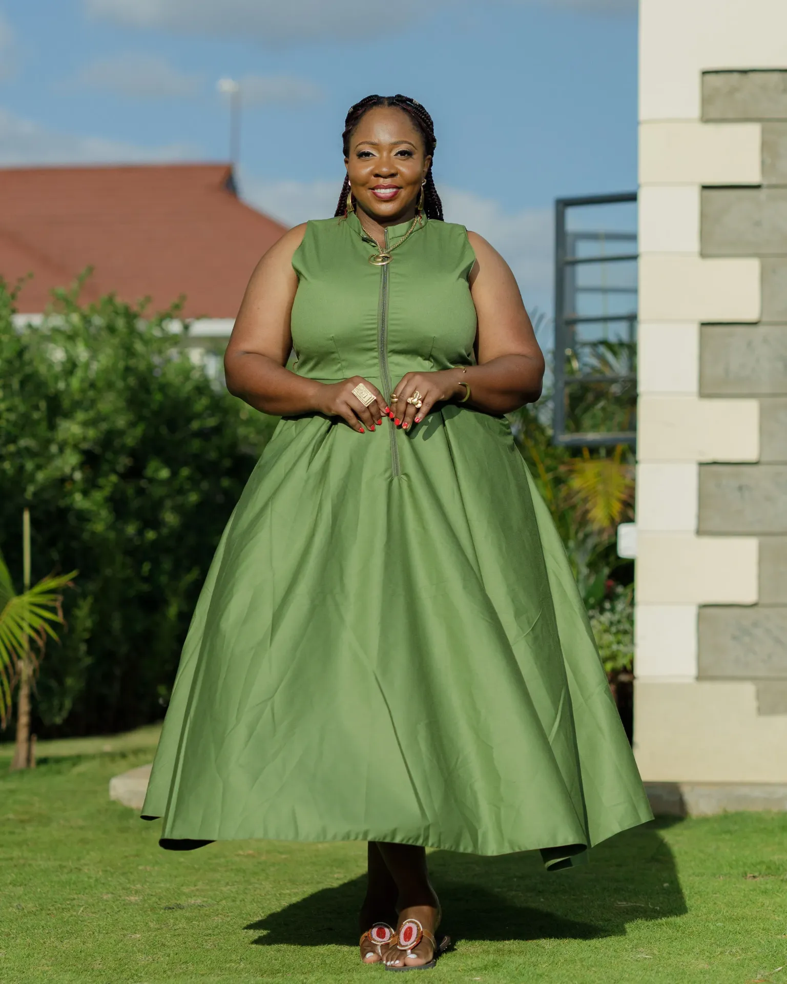 [Jungle Green] Kasunguni Cotton Maxi Dress - Jungle Green (2XS)