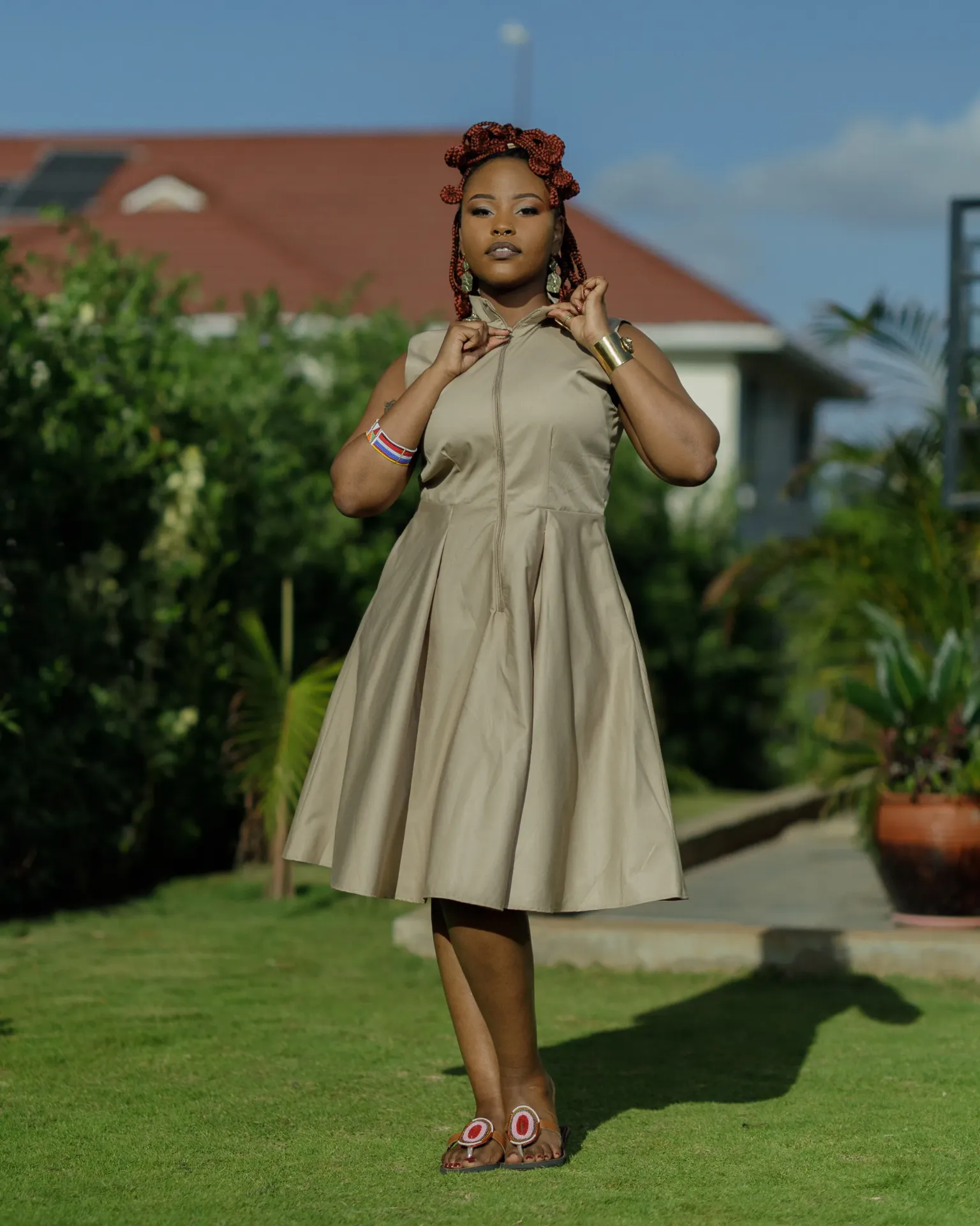 Kasunguni Cotton Knee Dress - Nude