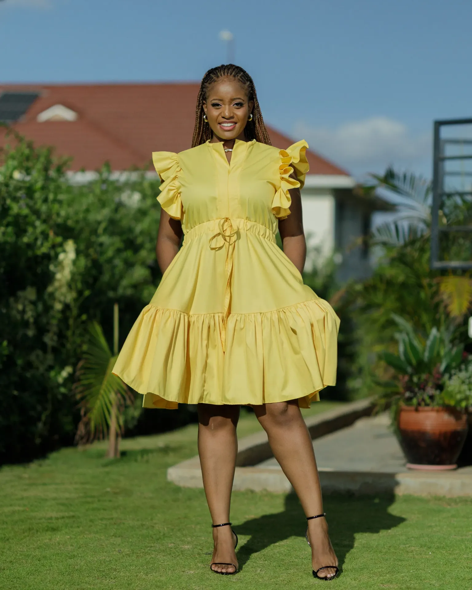 Kaiti Cotton Knee Dress - Yellow