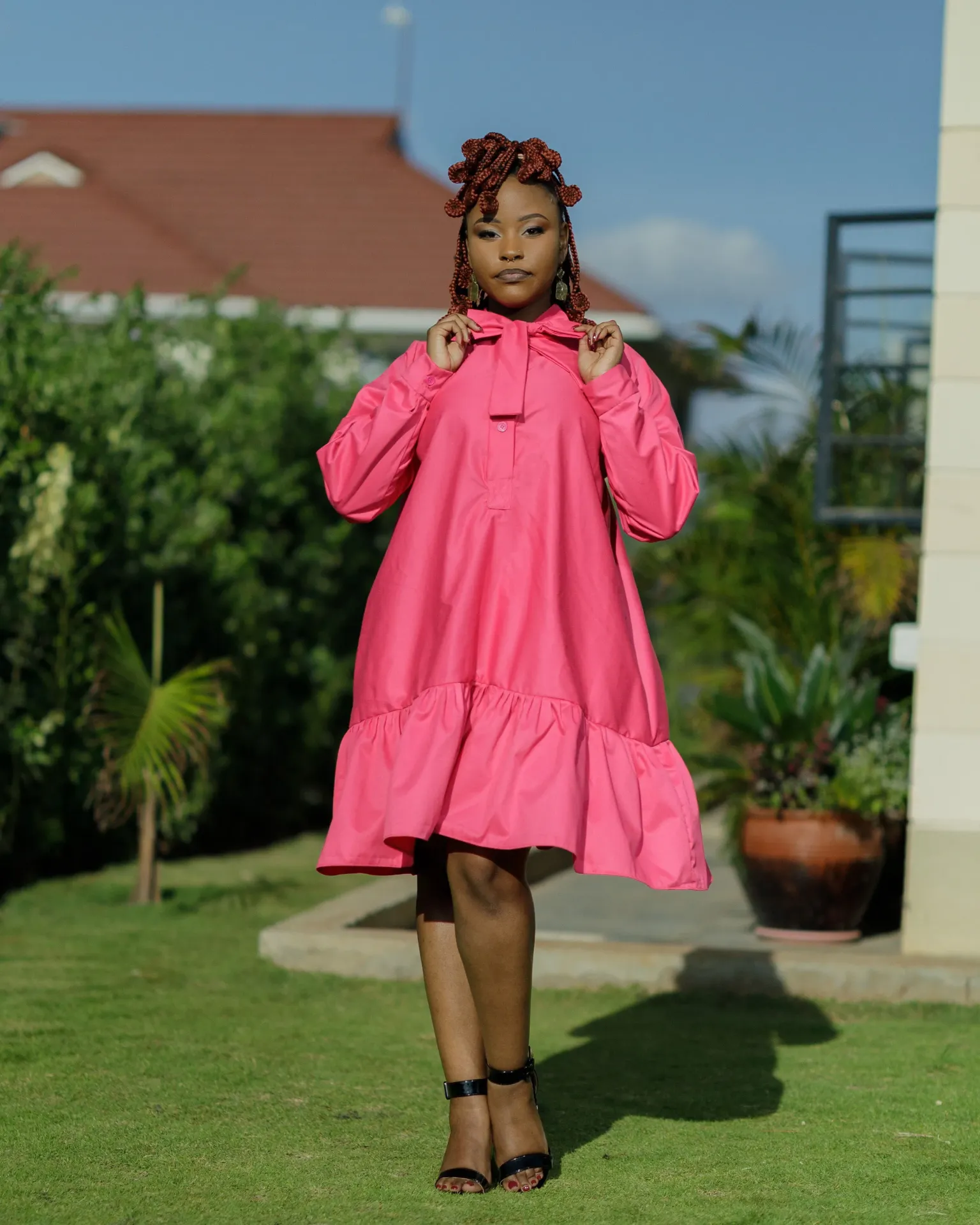 [Hot Pink] Kamuuani Cotton Knee Dress - Hot Pink (2XS)