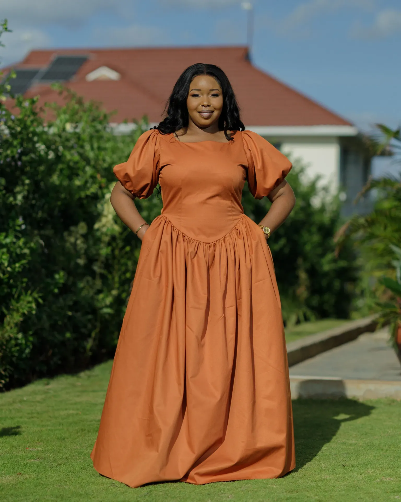 [Fire Brown] Kaluma Cotton Maxi Dress - Fire Brown (2XS)
