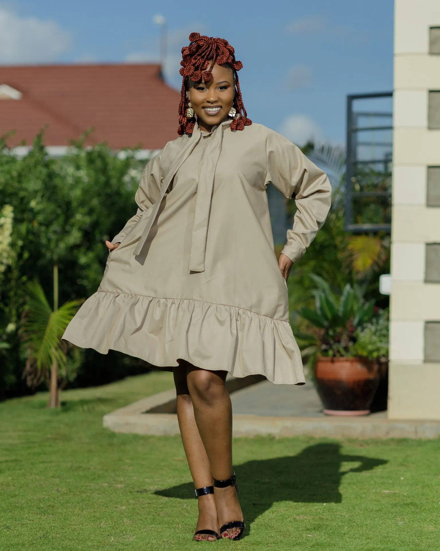 Kamuuani Cotton Knee Dress - Beige