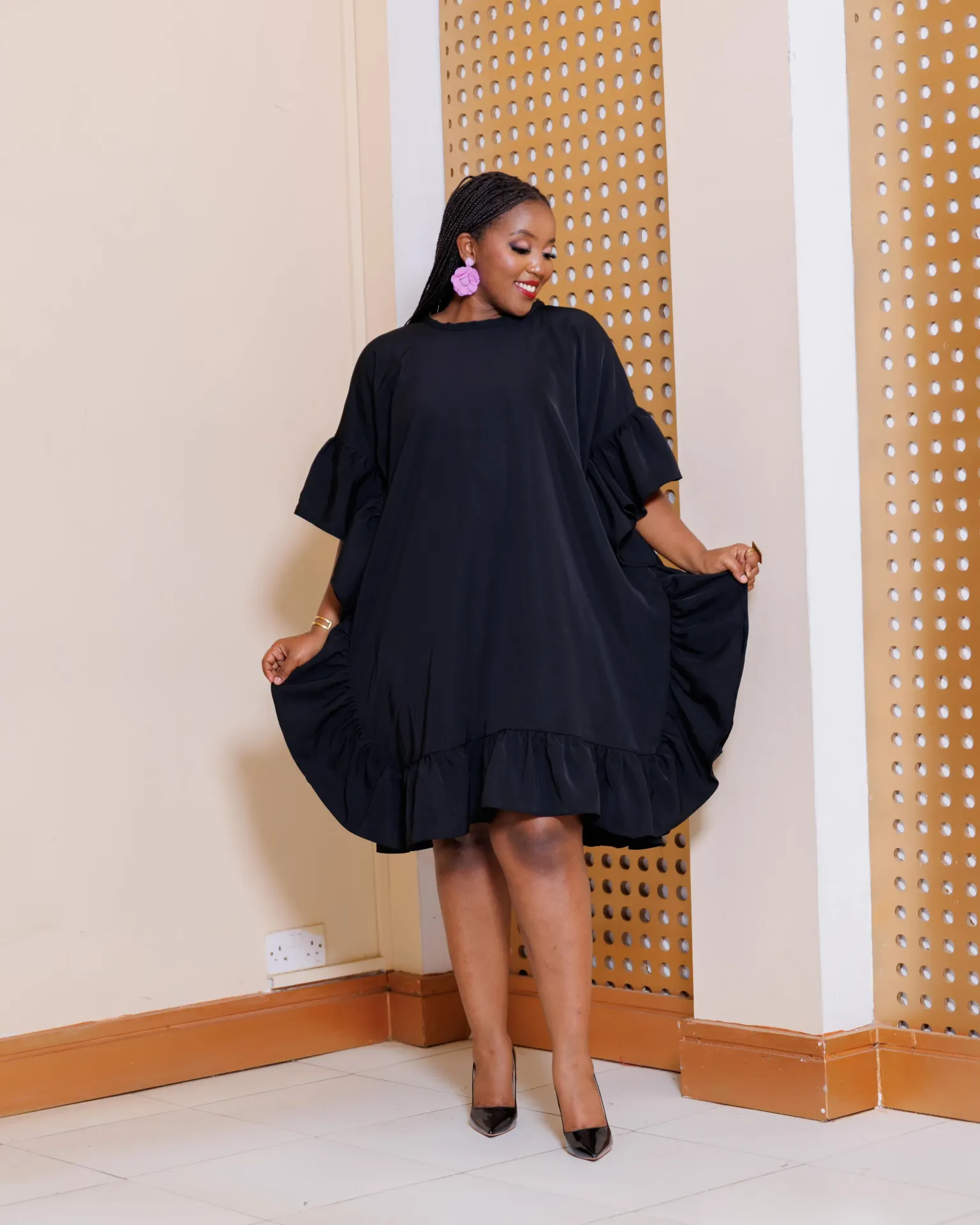 [BLACK] Bande Shift Dress - Black (2XS)