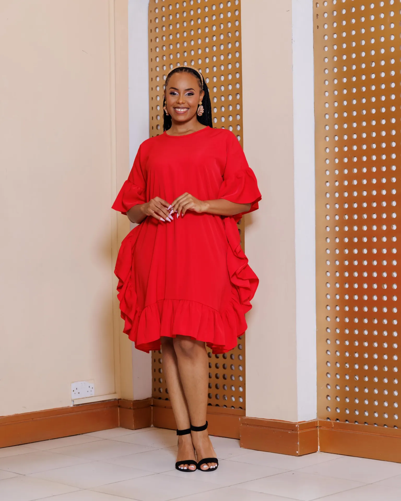 [RED] Bande Shift Dress - Red (2XS)