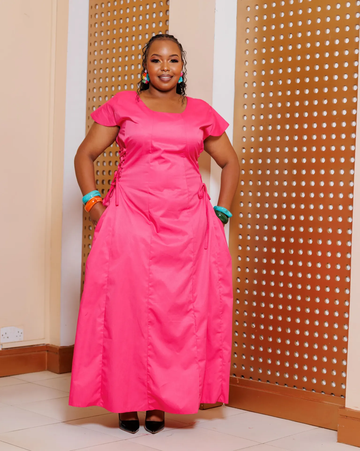 Kako Cotton Maxi Dress - Hot Pink