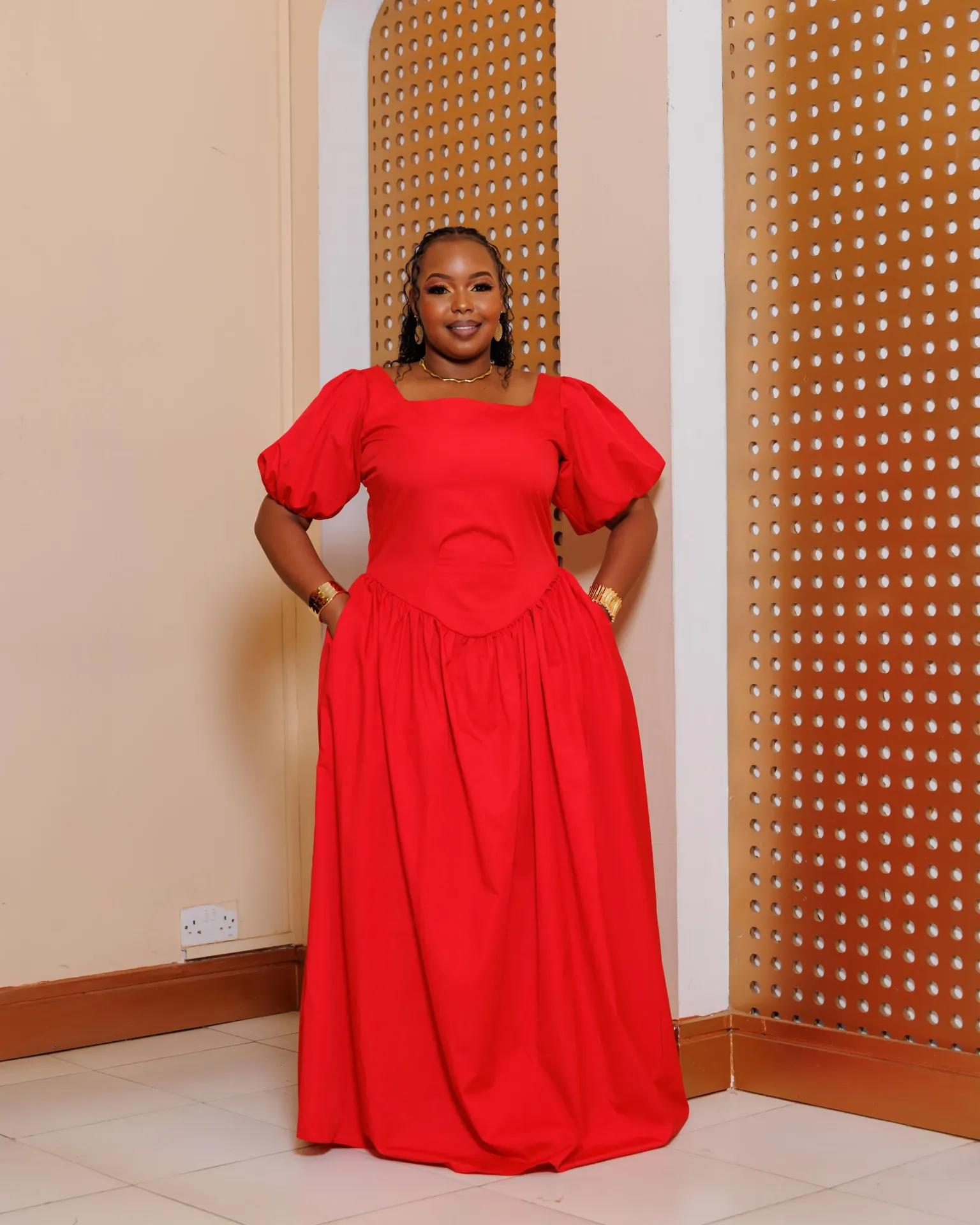 [RED] Kaluma Cotton Maxi Dress - Red (2XS)