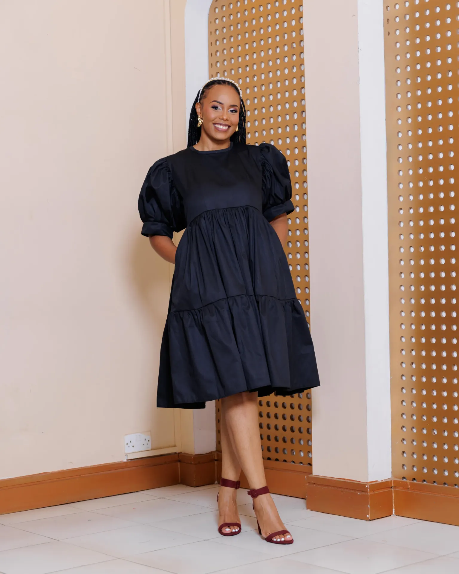 [BLACK] Kaseve Cotton Knee Length Dress - Black (2XS)