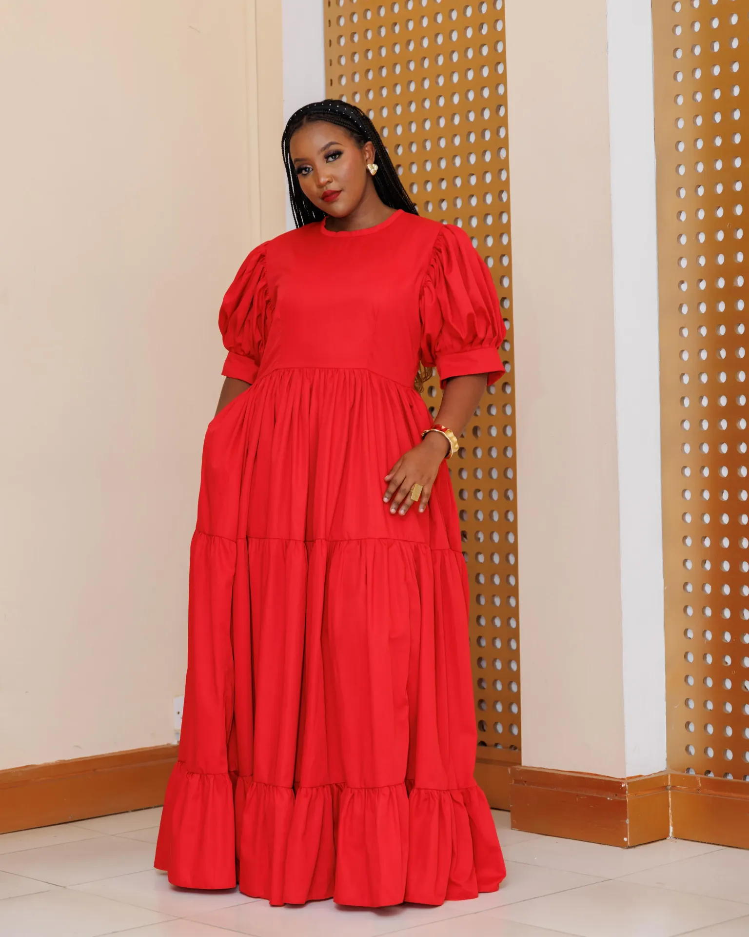 [RED] Kaseve Cotton Maxi Dress - Red (2XS)