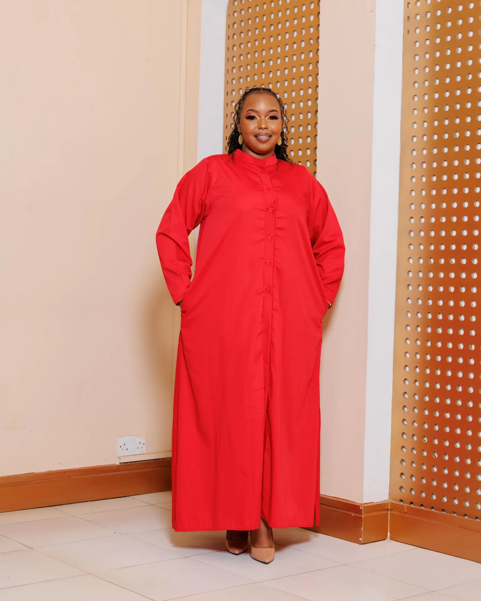 [RED] Katheuni Cotton Maxi Dress - Red (2XS)