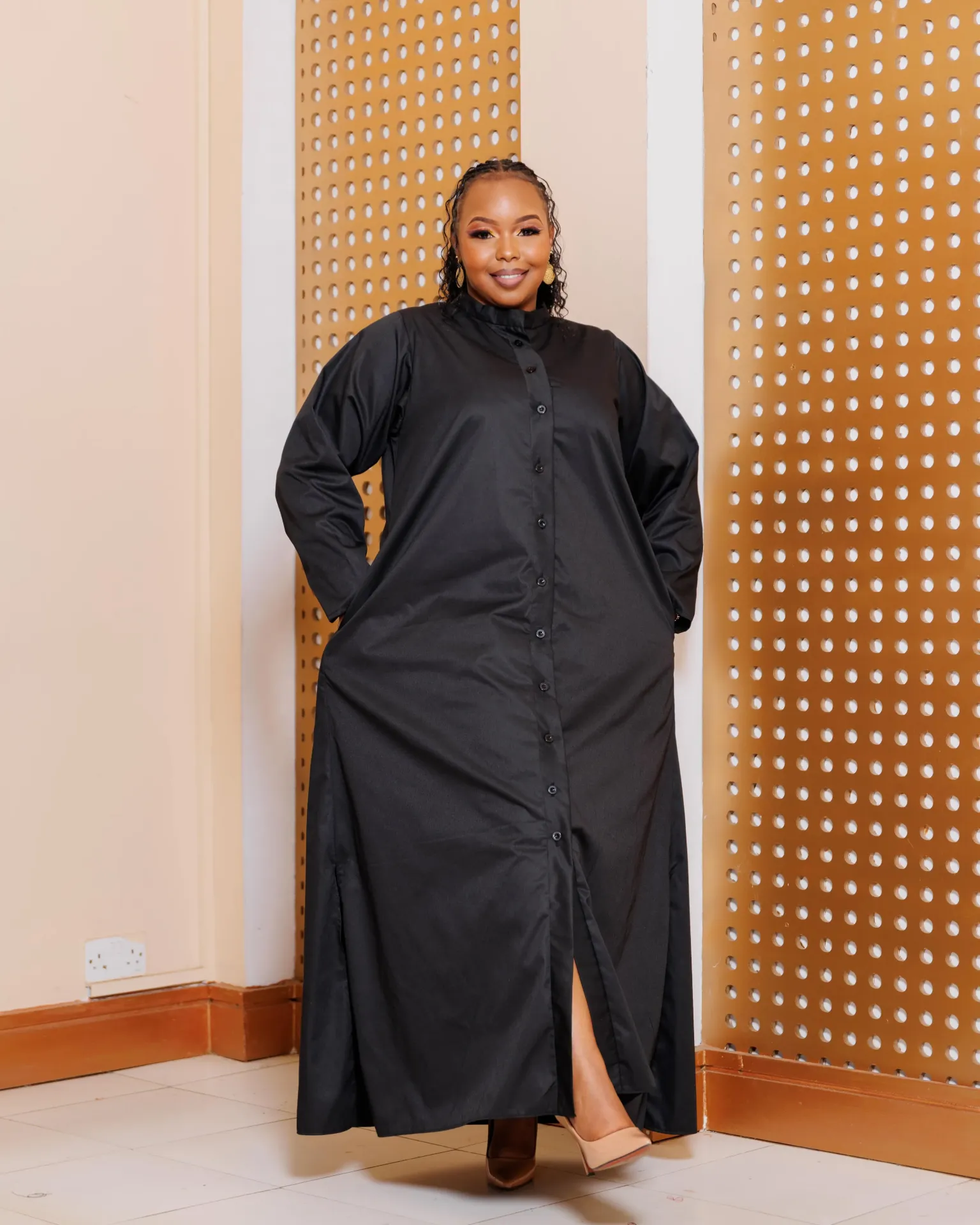 [BLACK] Katheuni Cotton Shirt Maxi Dress - Black (2XS)