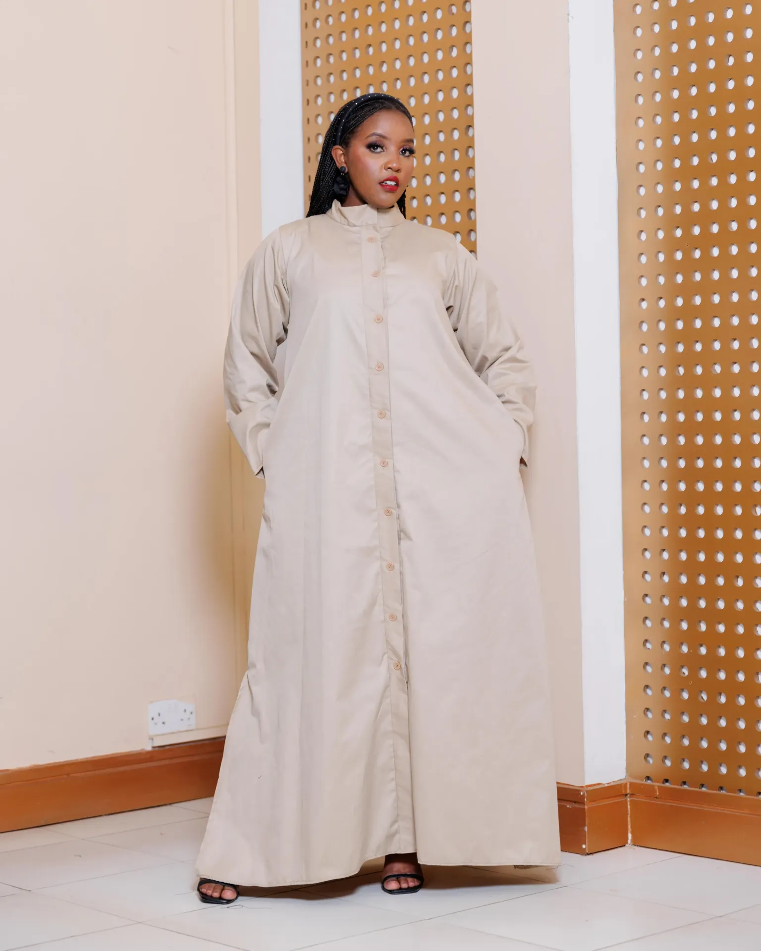 [NUDE] Katheuni Cotton Shirt Maxi Dress - Nude (2XS)