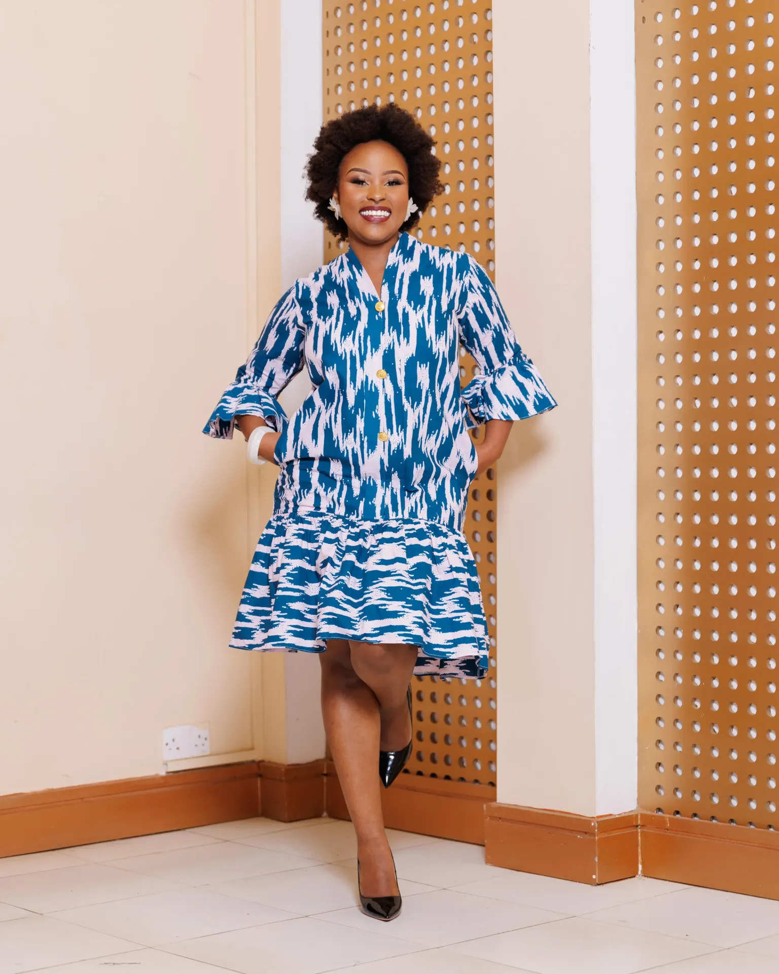 Kathita Ankara Knee Length Dress - Teal