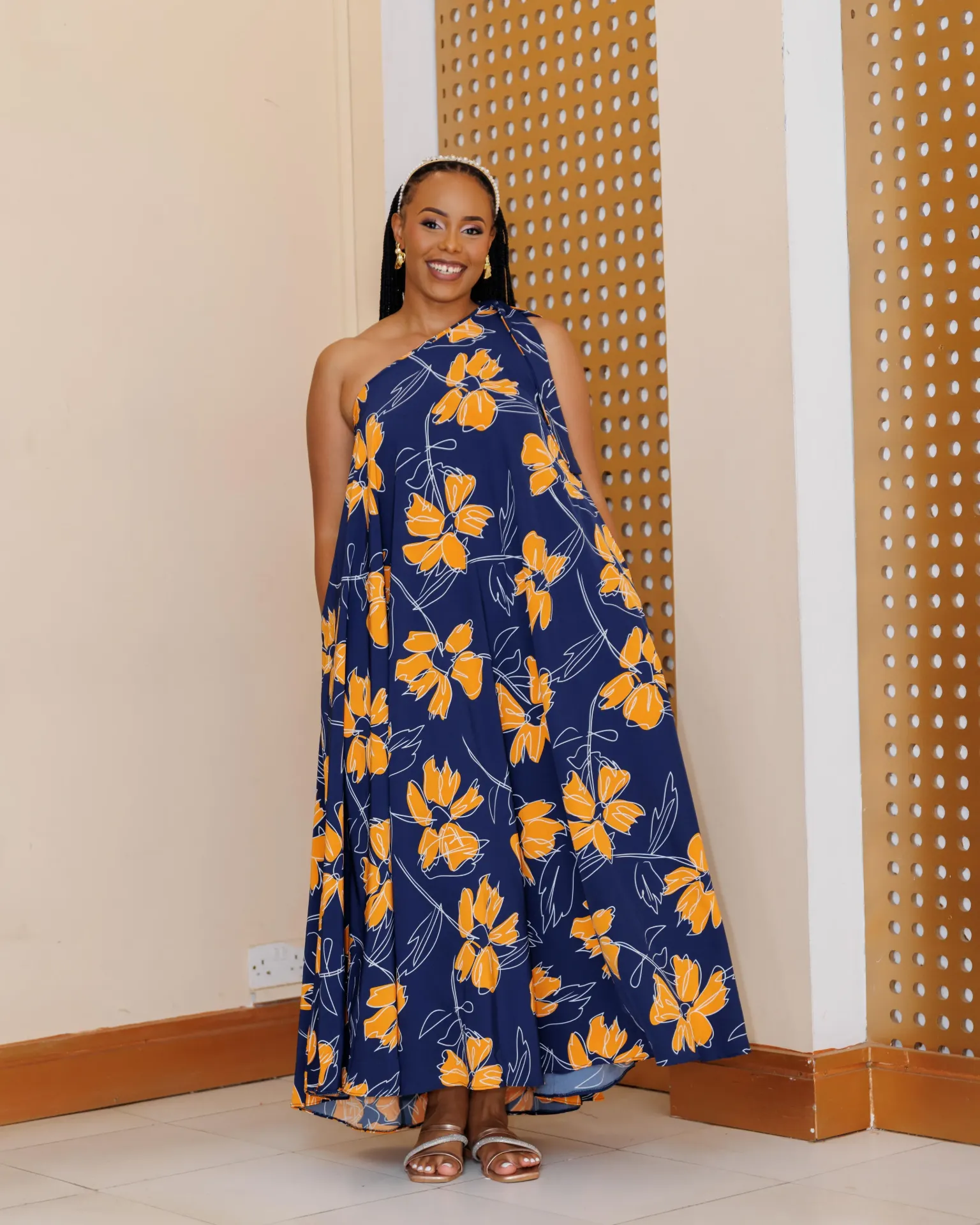 Kibos Maxi Dress - Blue/Orange Print