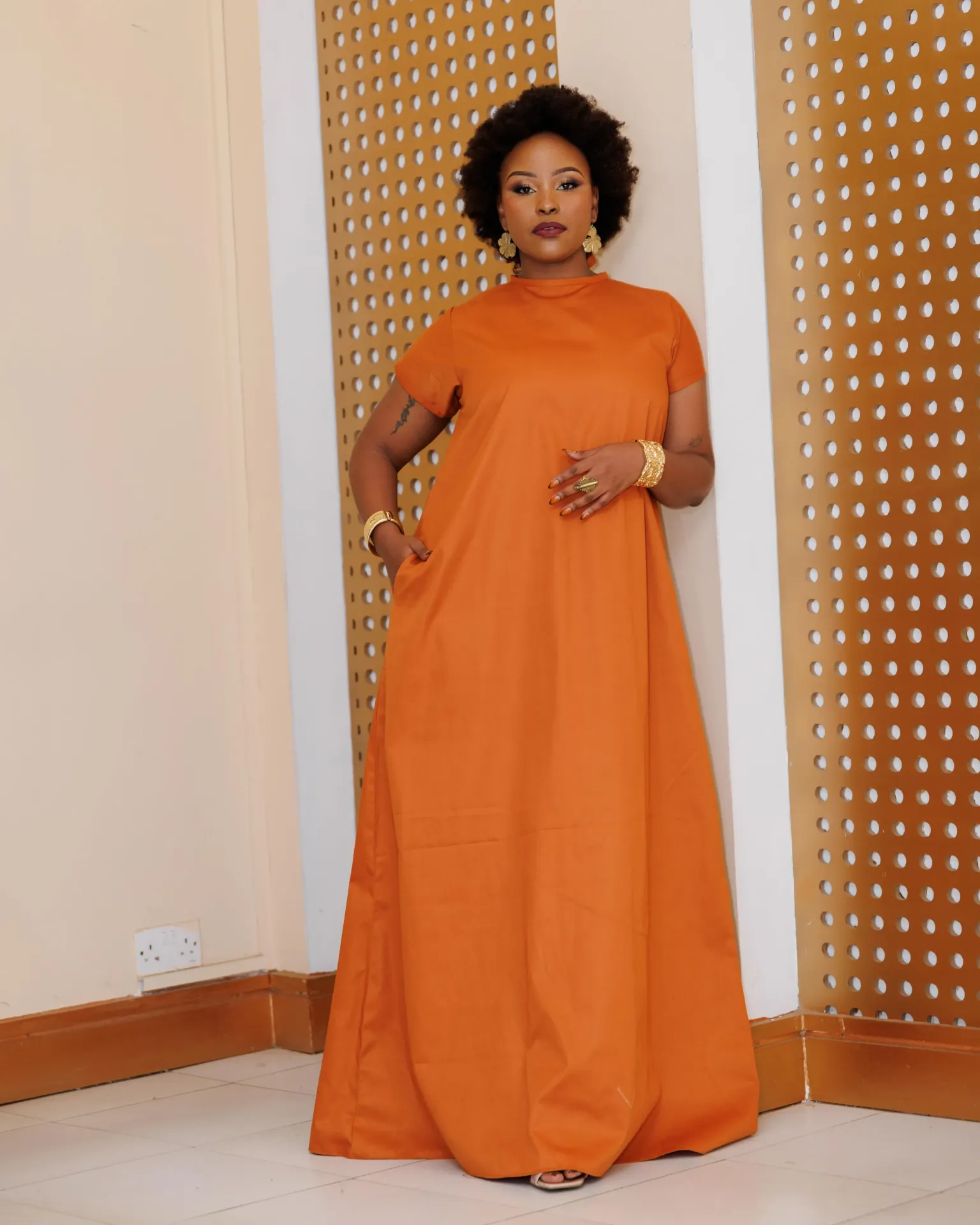 Kitulini Cotton Maxi Dress - Fire Brown