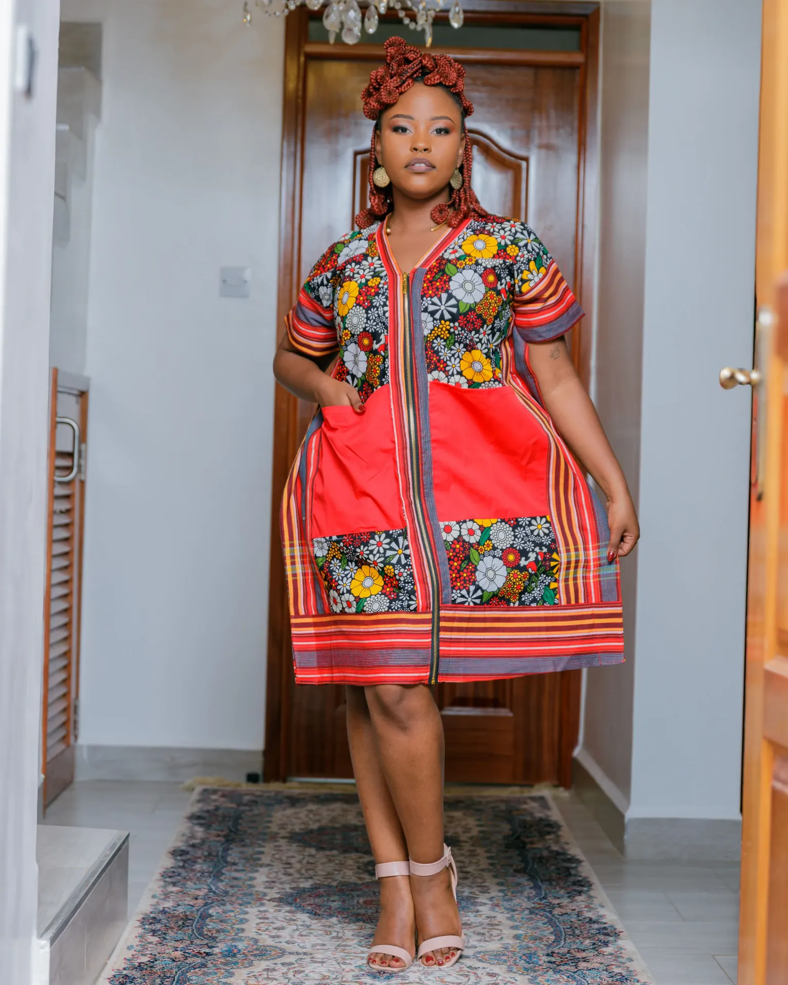 Kyambai Ankara Dress - Red