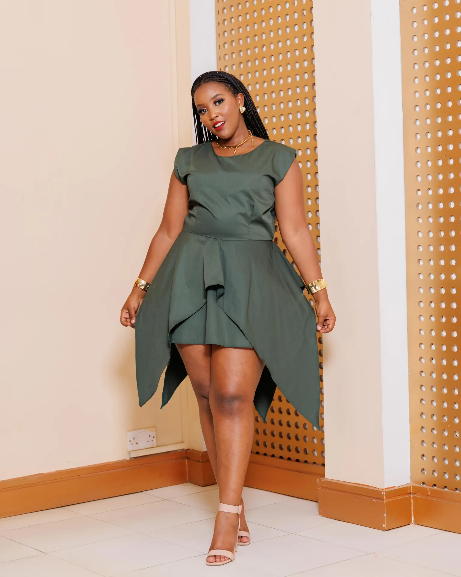 [JUNGLE GREEN] Nkuene Cotton Mini Dress - Jungle Green (2XS)