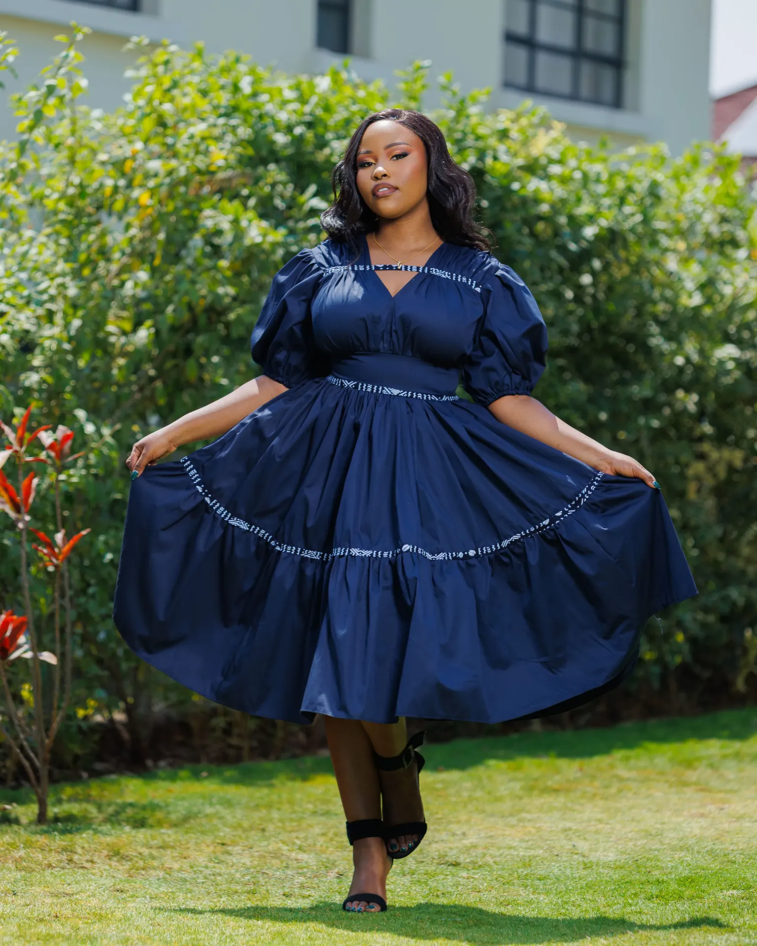 Ankara Barua Knee Length Navy Blue