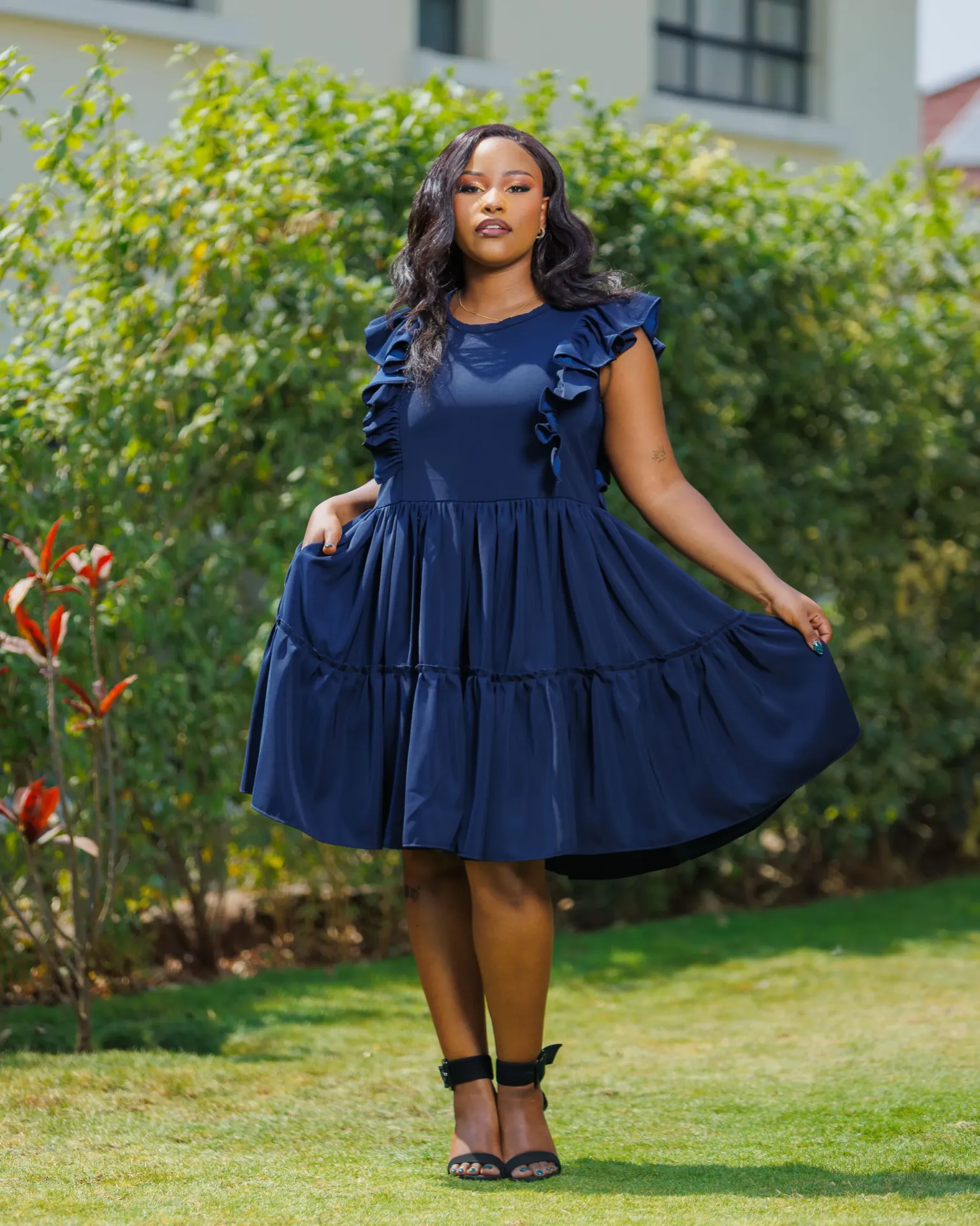 Imbo Knee Length Dress Navy Blue (2XS)