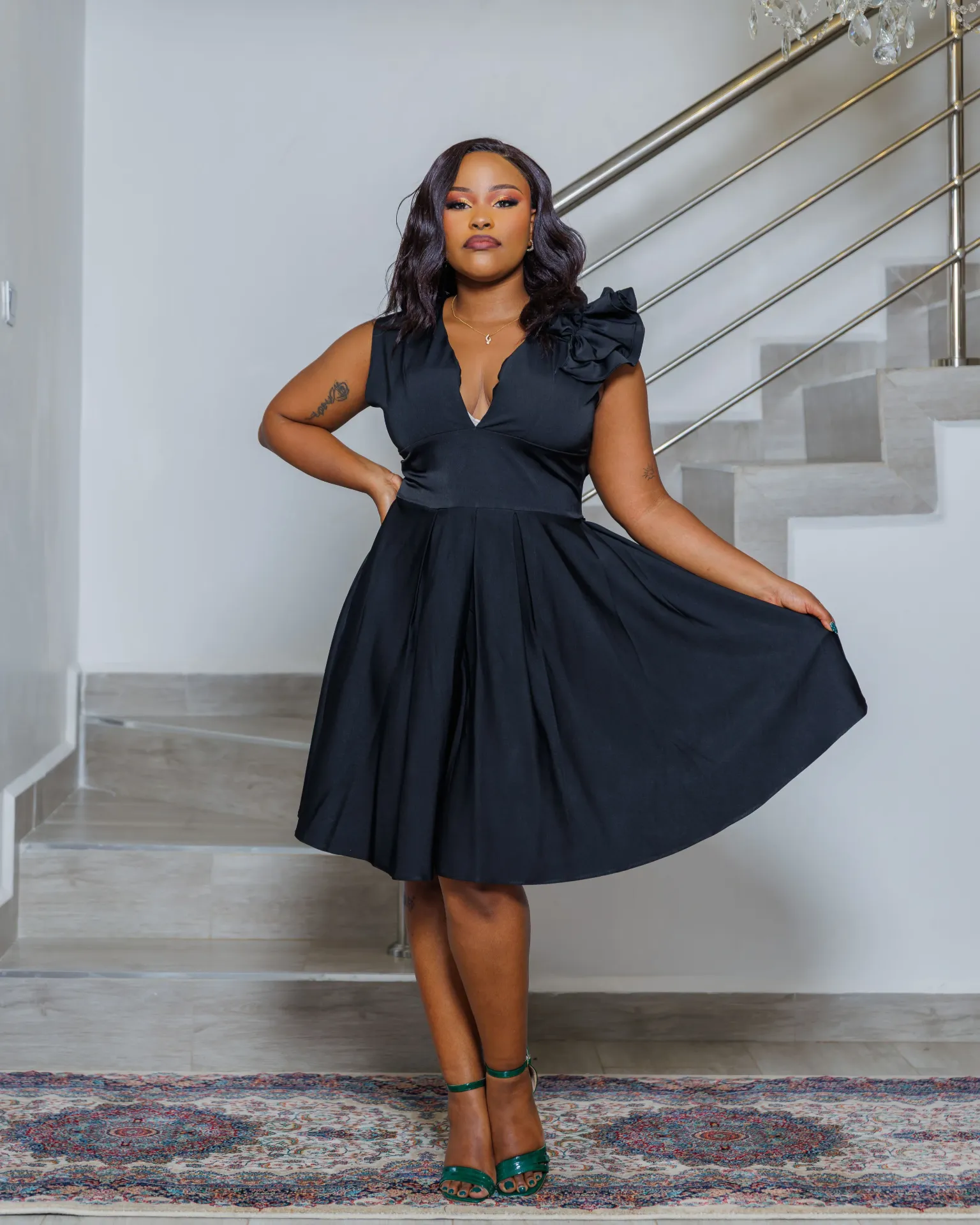 Ombeyi Knee Length Dress Black