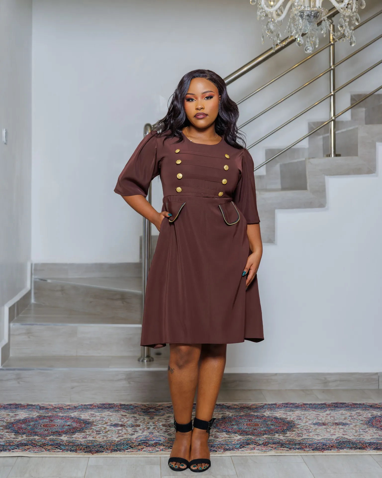 Shadoti Knee Length Chocolate Brown