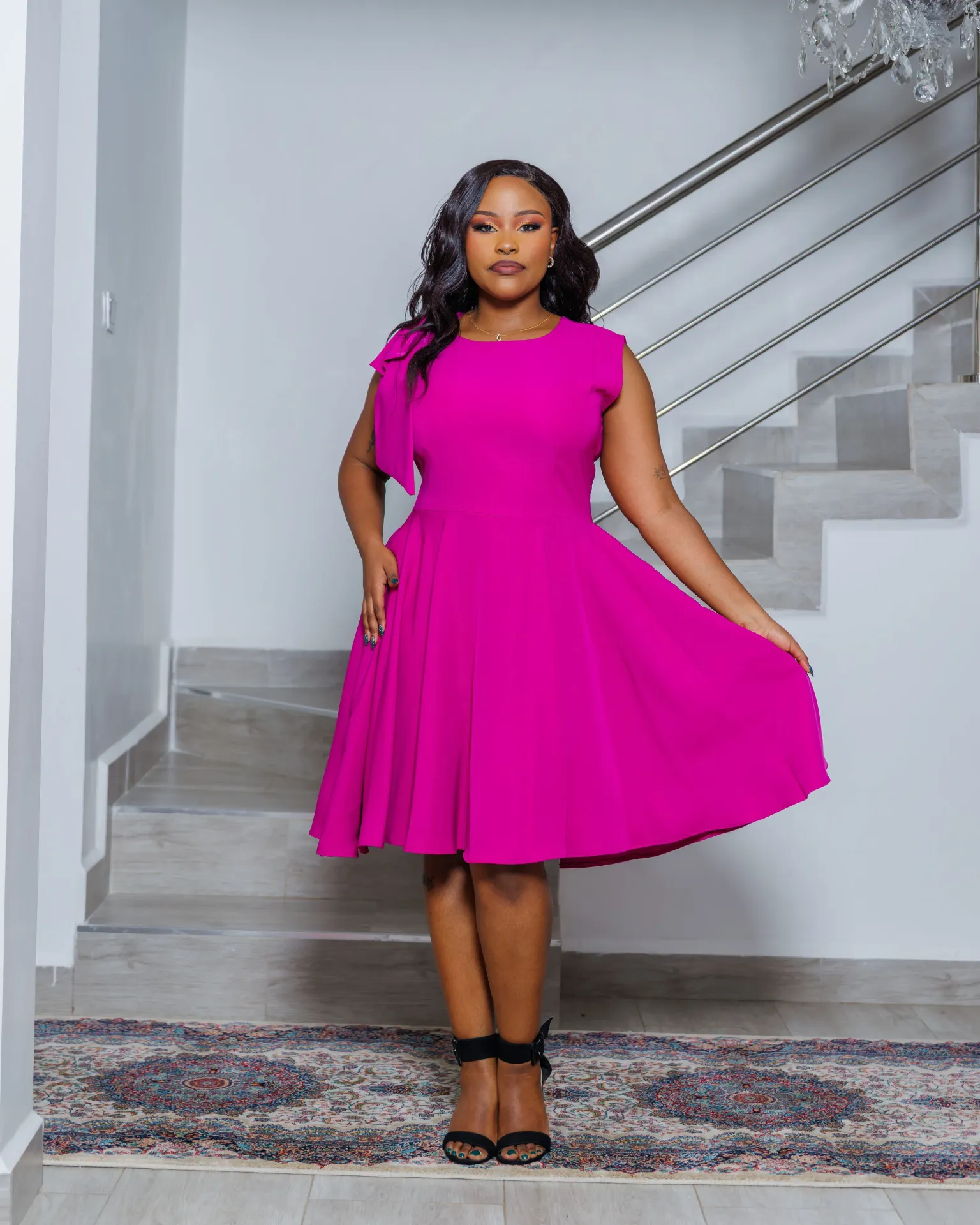 Sabaot Knee Length Dress Fuchsia