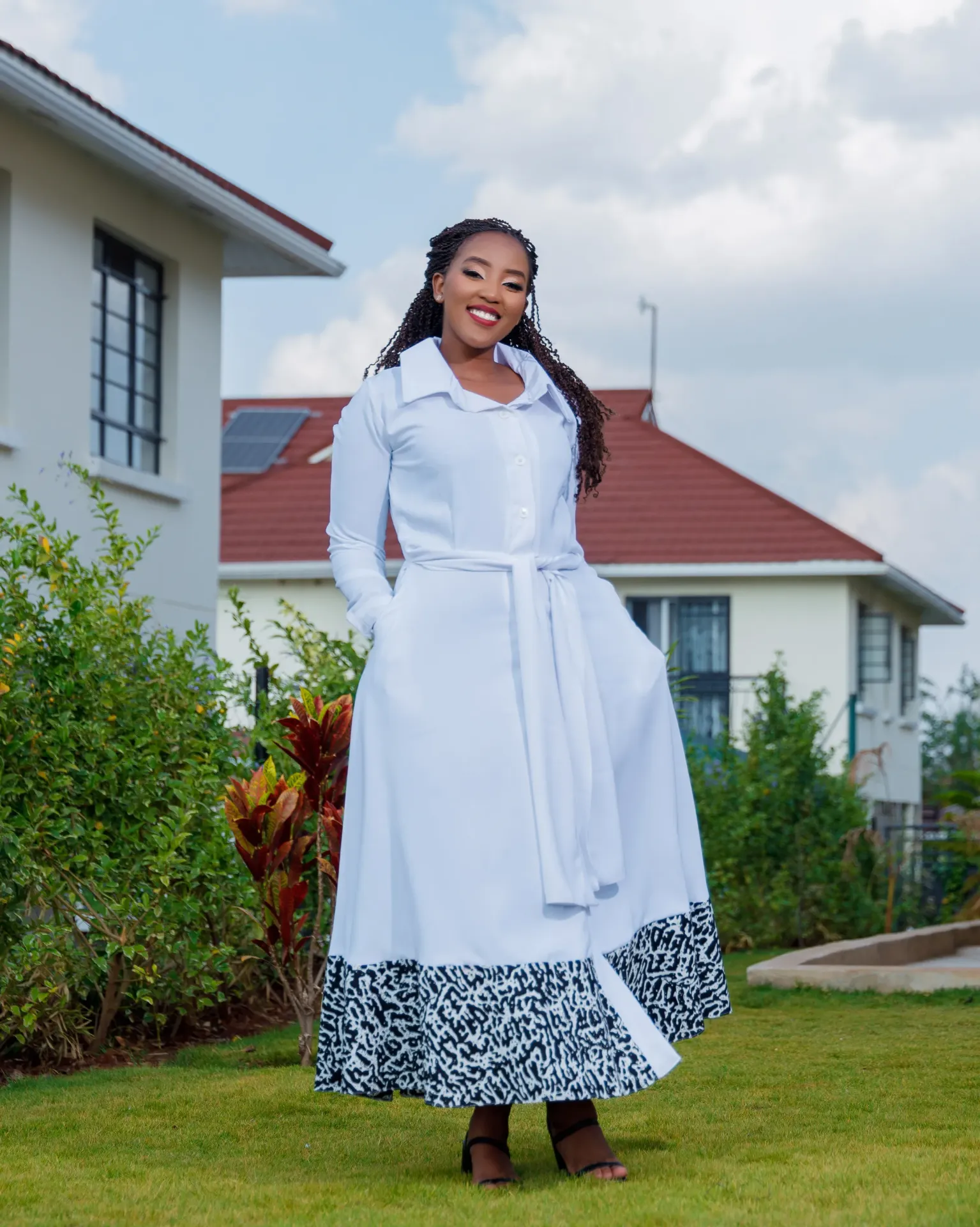 Ankara Matutu Shirt Dress White CL