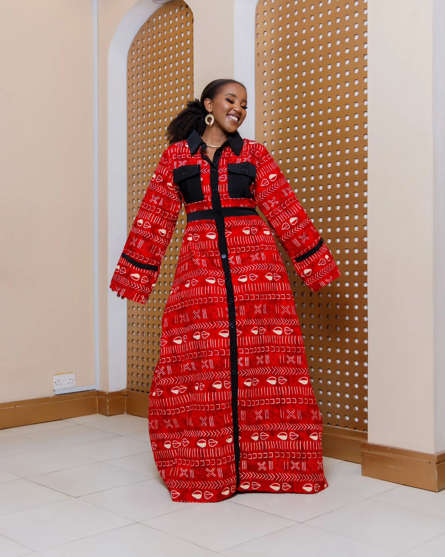 Ankara Ahero Shirt Dress Red CL