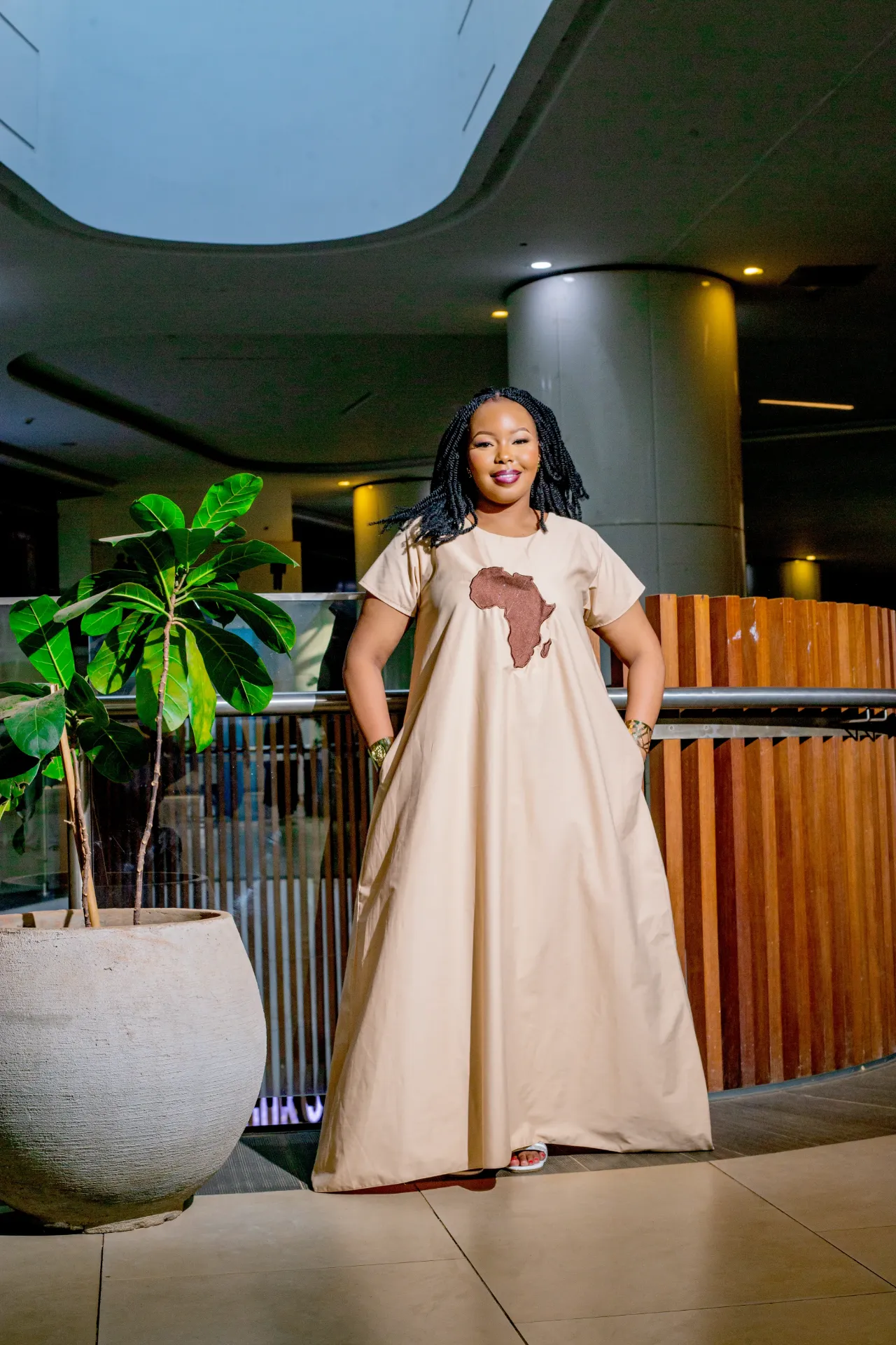 African Cotton Maxi Dress - Nude