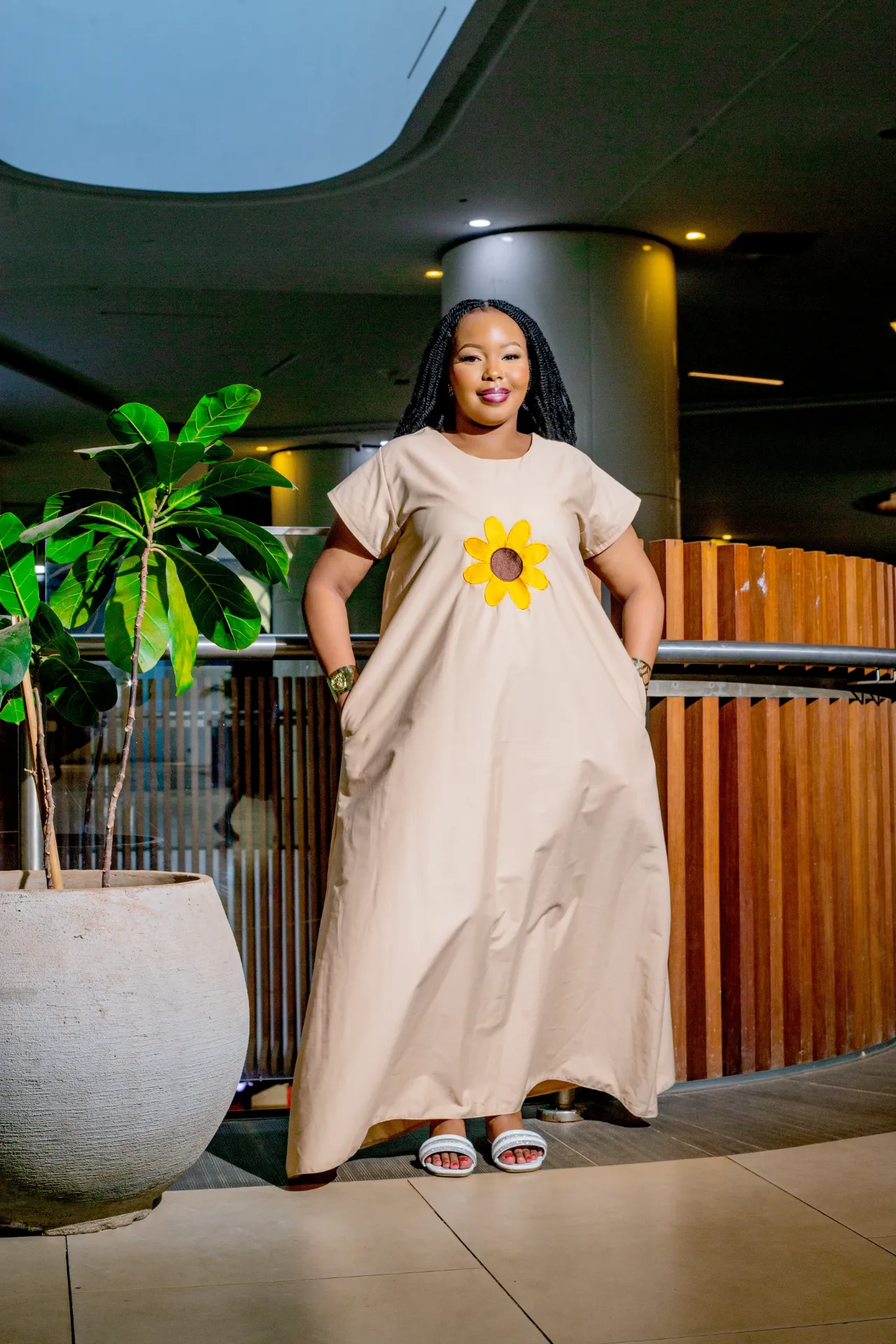 Sunflower Cotton Maxi Dress - Nude