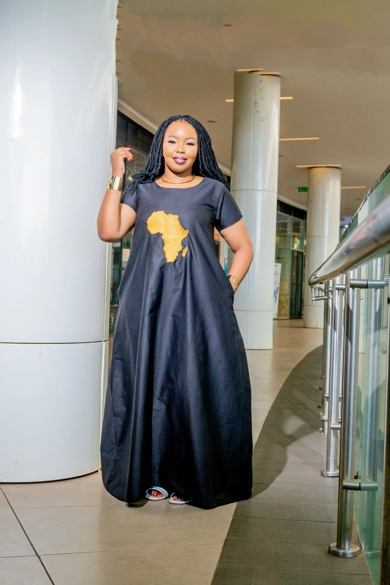 African Cotton Maxi Dress - Black