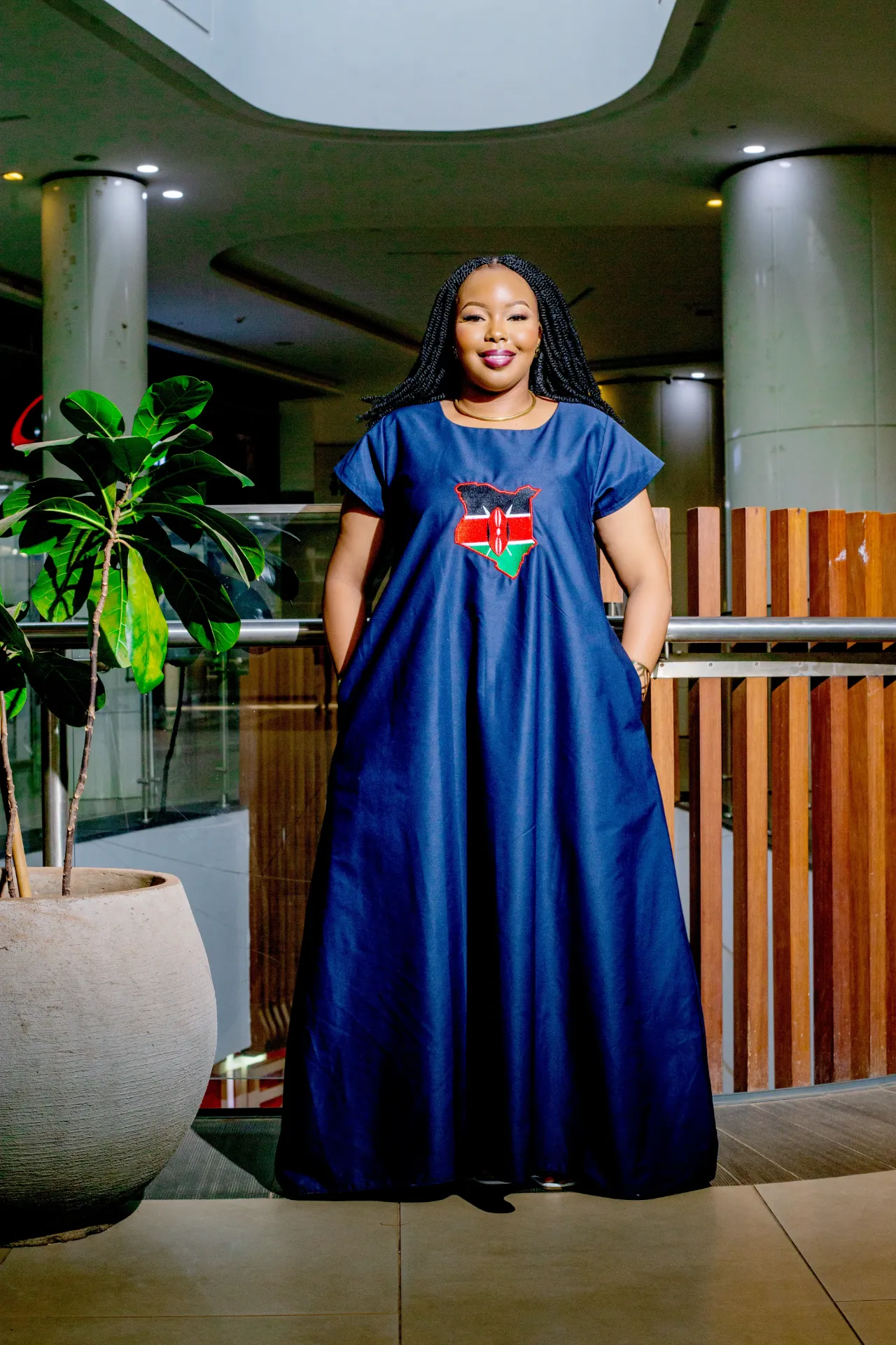 Kenyan Emuriri Cotton Maxi Dress - Navy Blue