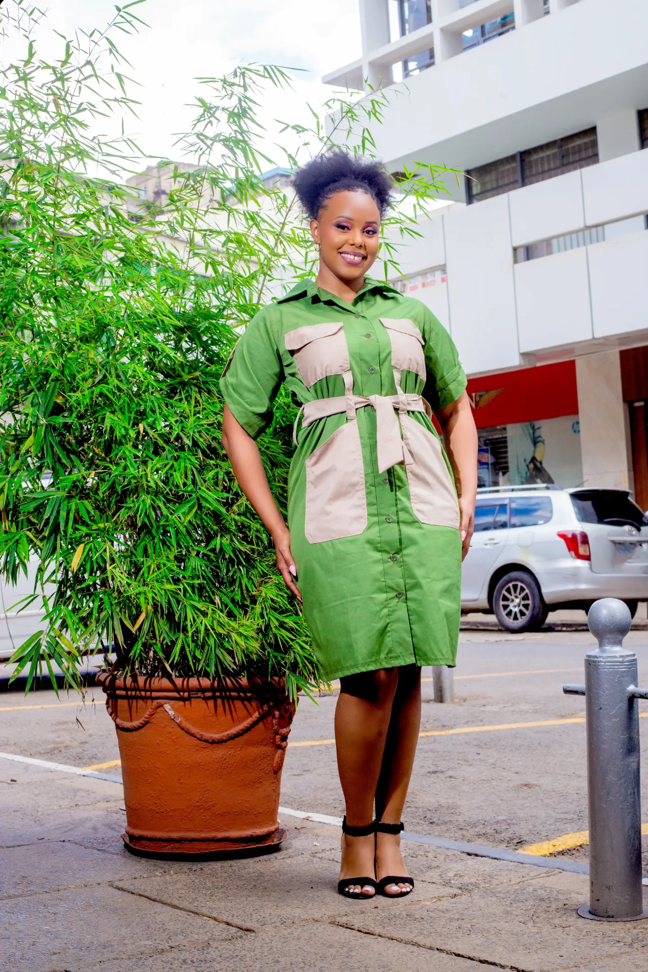 Safari Kobodo Knee Cotton Dress - Green (2XS)