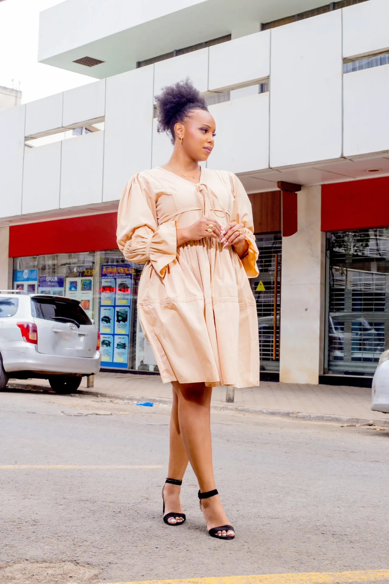 Sena Cotton Knee Length Dress - Nude (2XS)