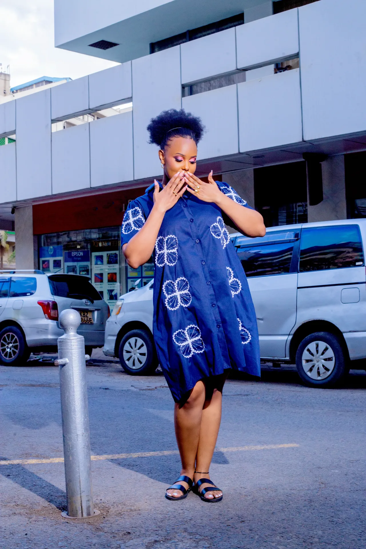 Bondo Cotton Shirt Dress - Navy Blue