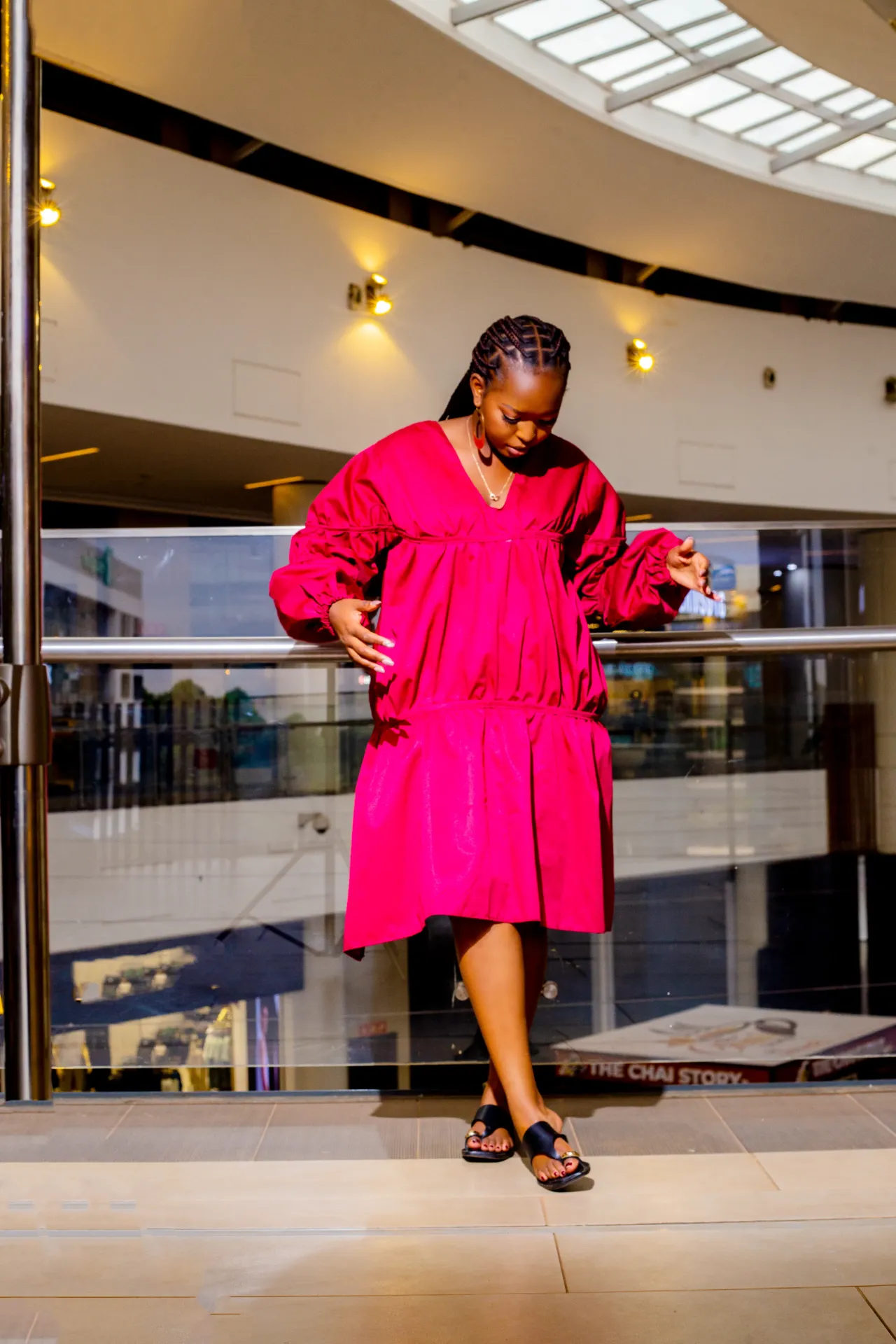 Nyenga Cotton Dress - Burgundy