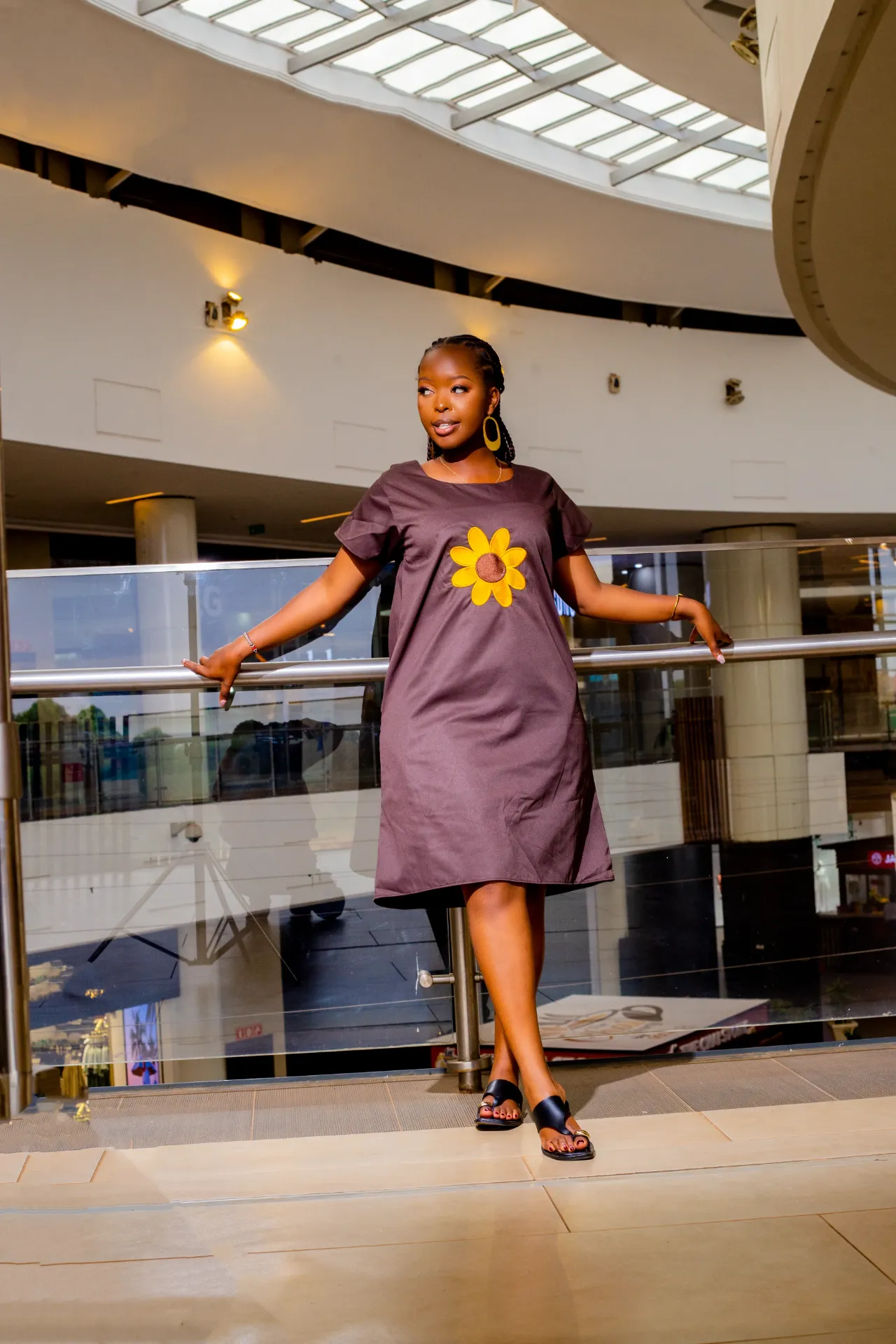 Sunflower Cotton Knee Dress - Chocolate Brown