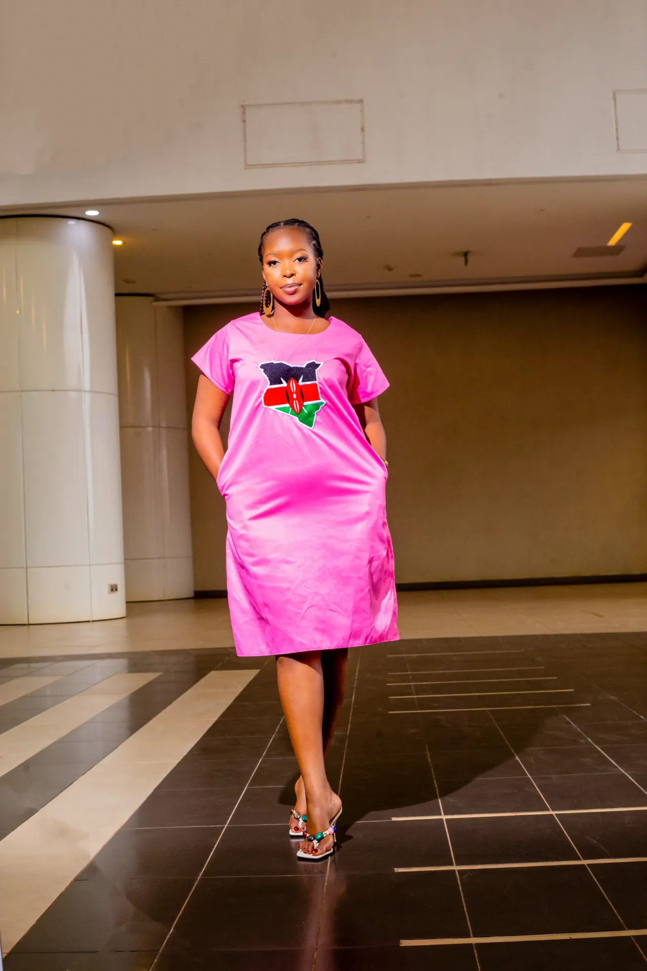 Kenyan Emuriri Cotton Knee Dress - Pink