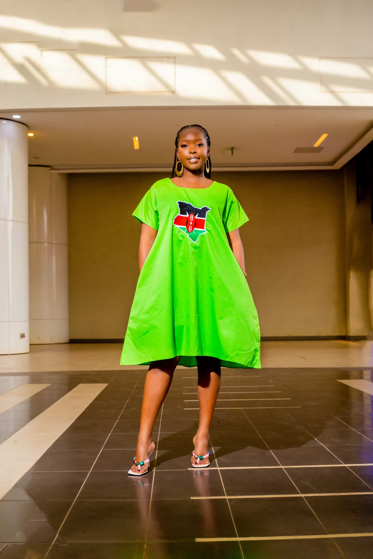 Kenyan Emuriri Cotton Knee Dress - Green