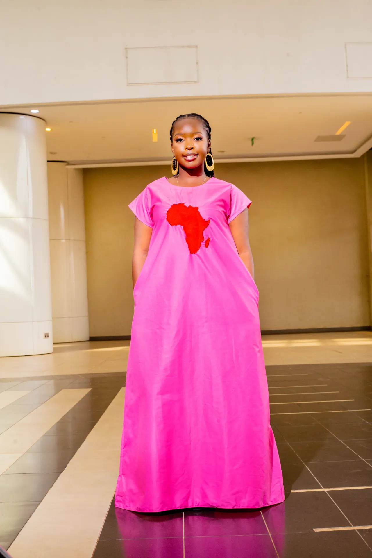 African Cotton Maxi Dress - Pink