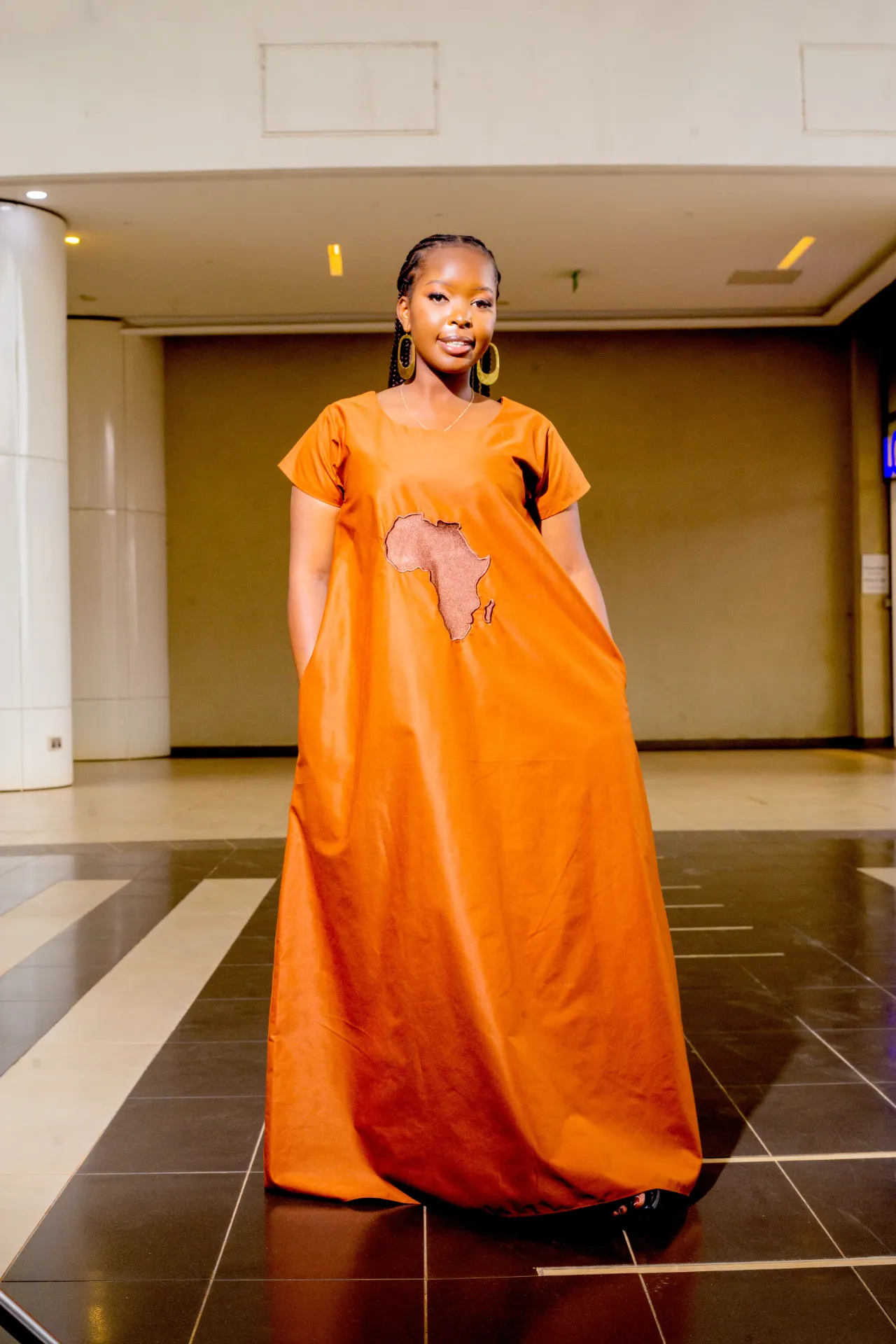 African Cotton Maxi Dress - Fire Brown